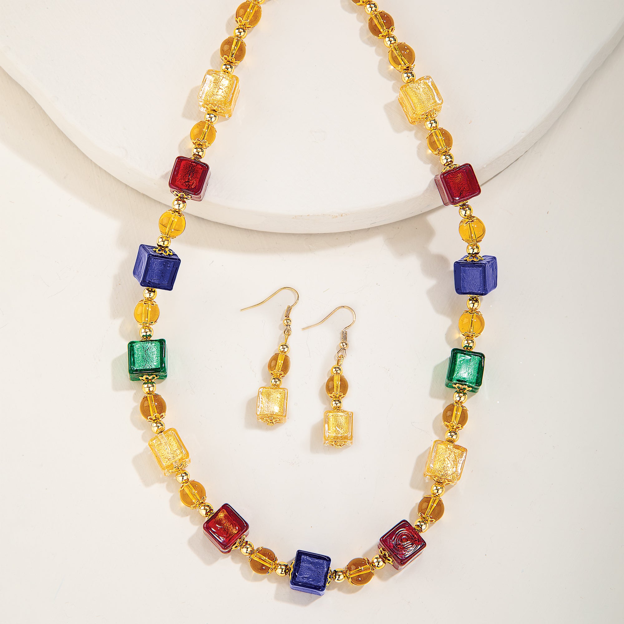 Murano Glass Colorful Concentric Cube Necklace