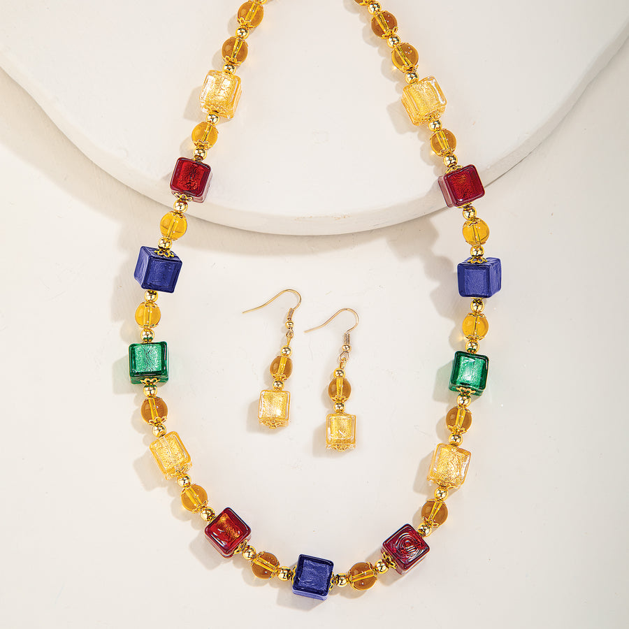 Murano Glass Colorful Concentric Cube Earrings