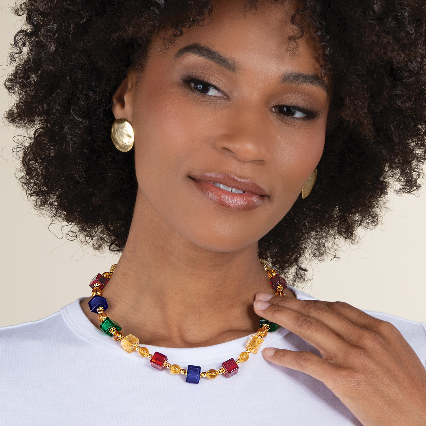 Murano Glass Colorful Concentric Cube Necklace