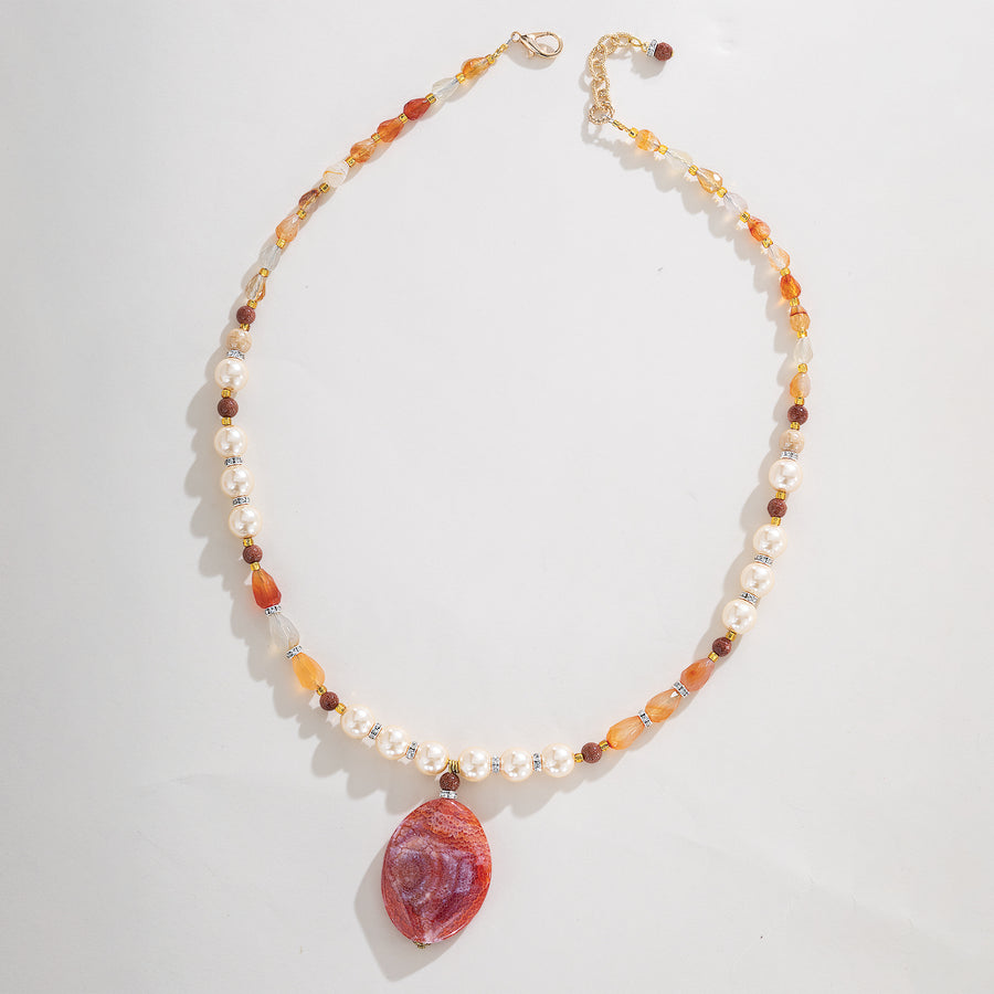 Murano Glass Pearls & Carnelian Pendant Necklace (Preorder)