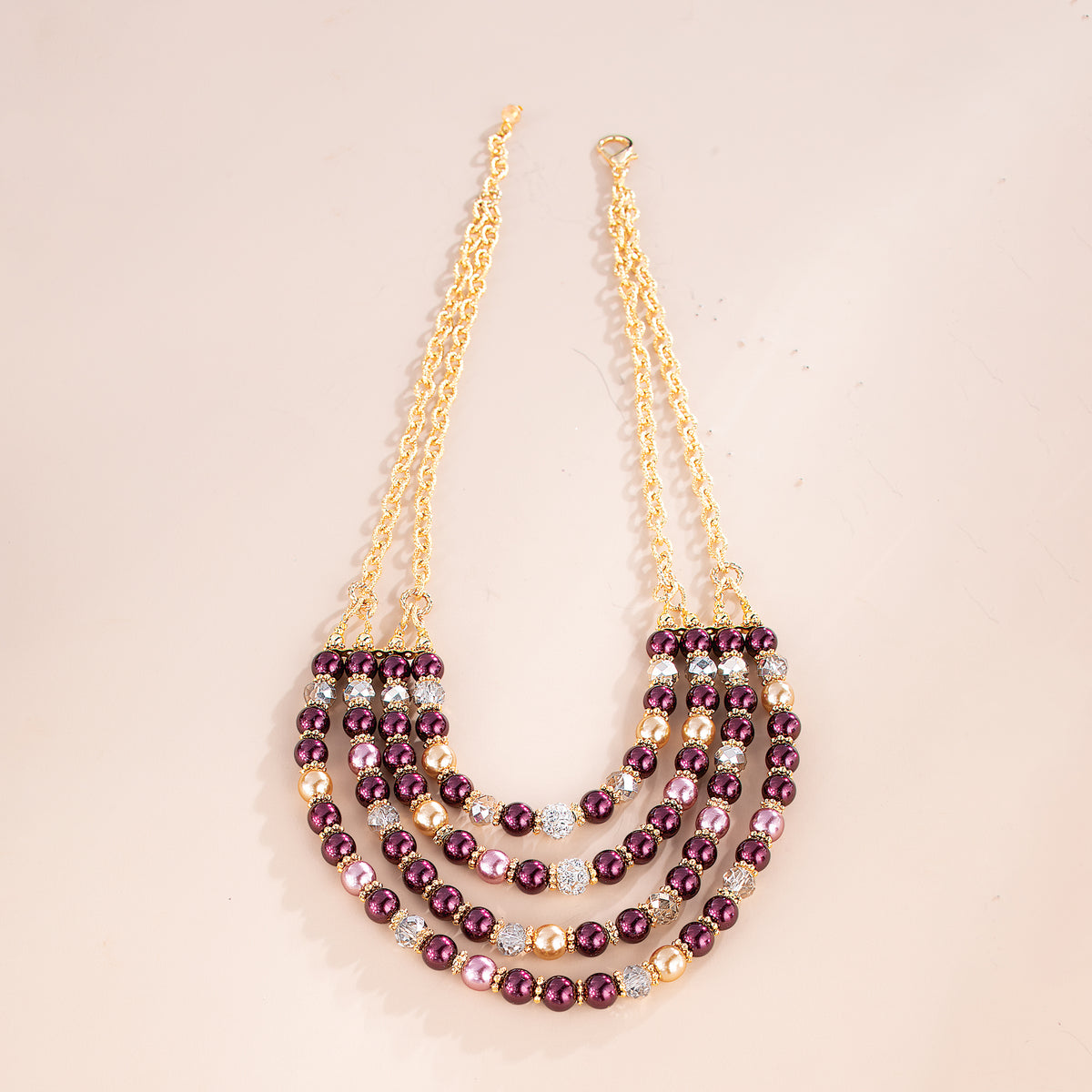Murano Glass Maroon & Gold Pearl Multi-Layered Necklace (Preorder)
