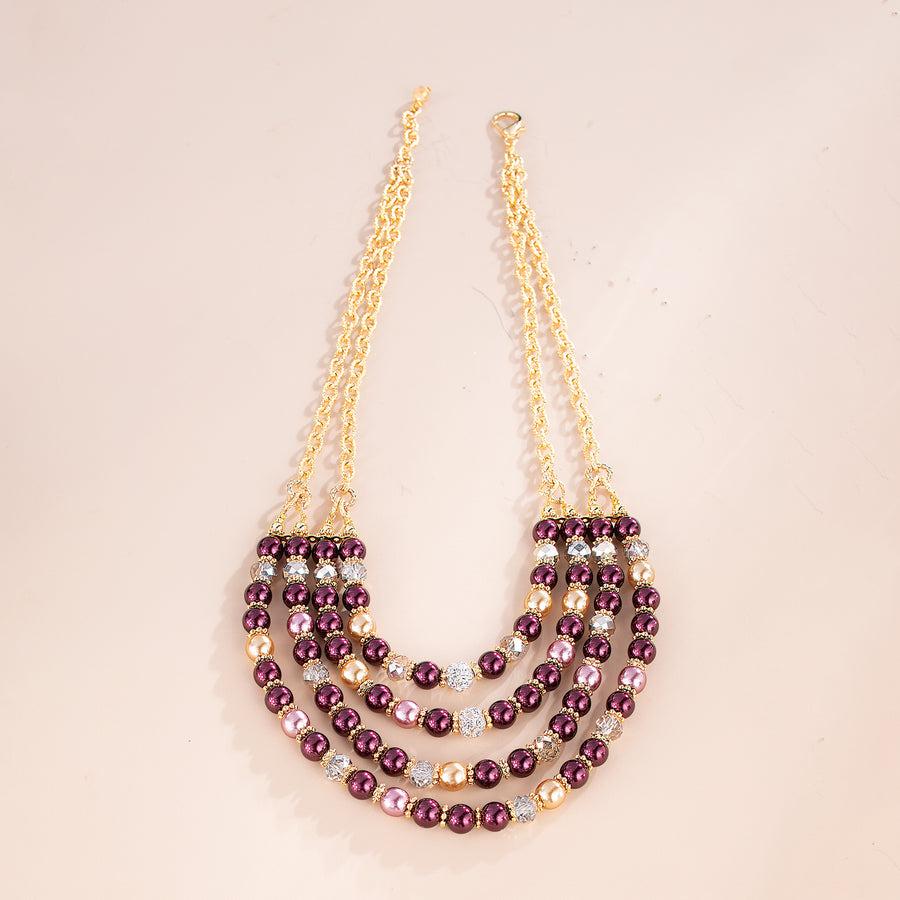 Murano Glass Maroon & Gold Pearl Multi-Layered Necklace (Preorder)