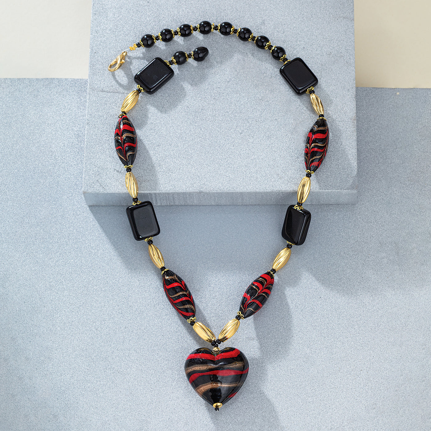 Striped Heart Murano Glass Statement Necklace