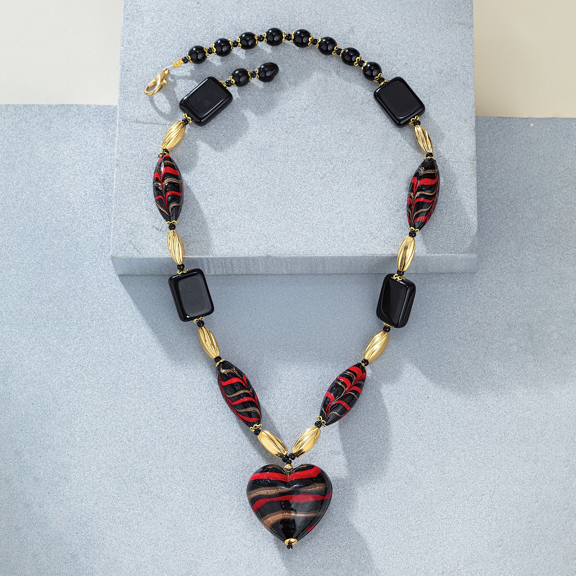 Striped Heart Murano Glass Statement Necklace