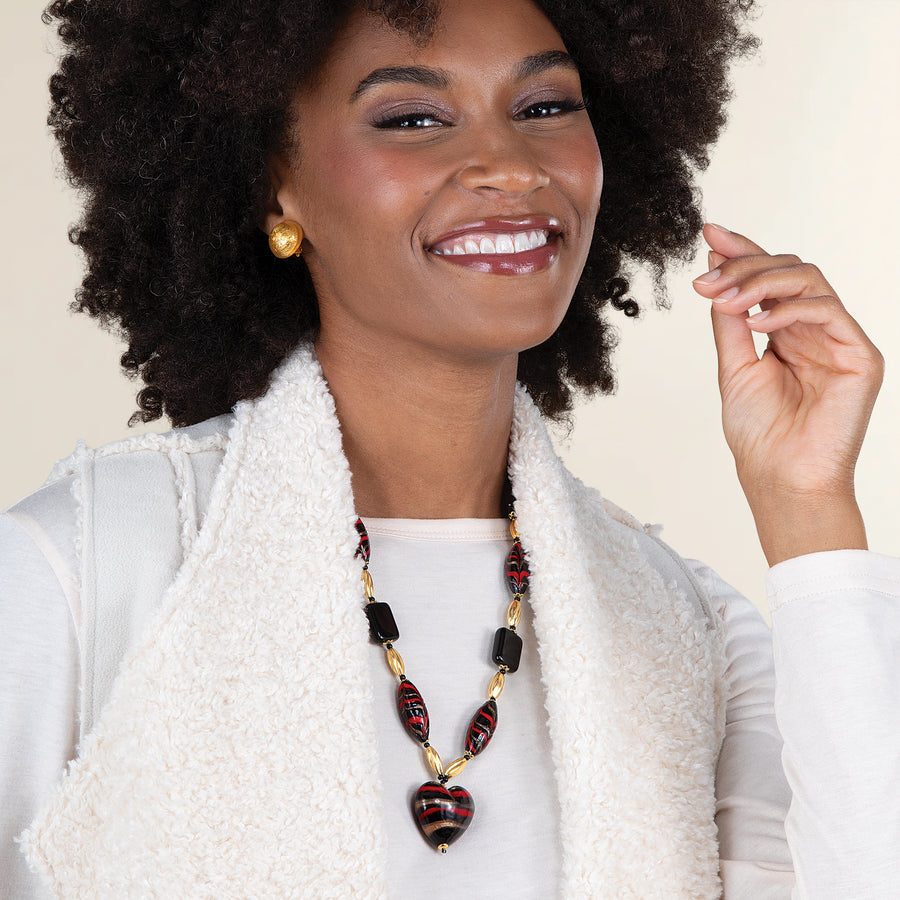 Striped Heart Murano Glass Statement Necklace