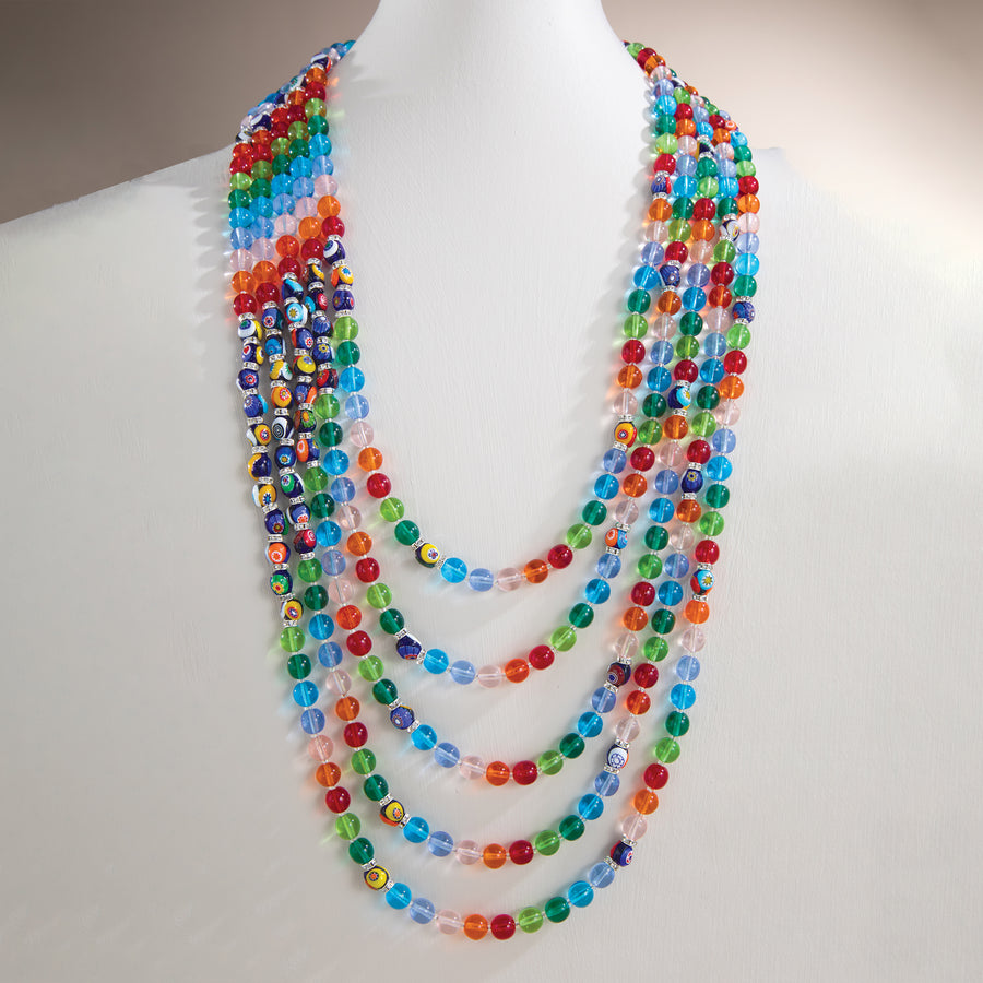 Murano Glass Rainbow Strands Statement Necklace