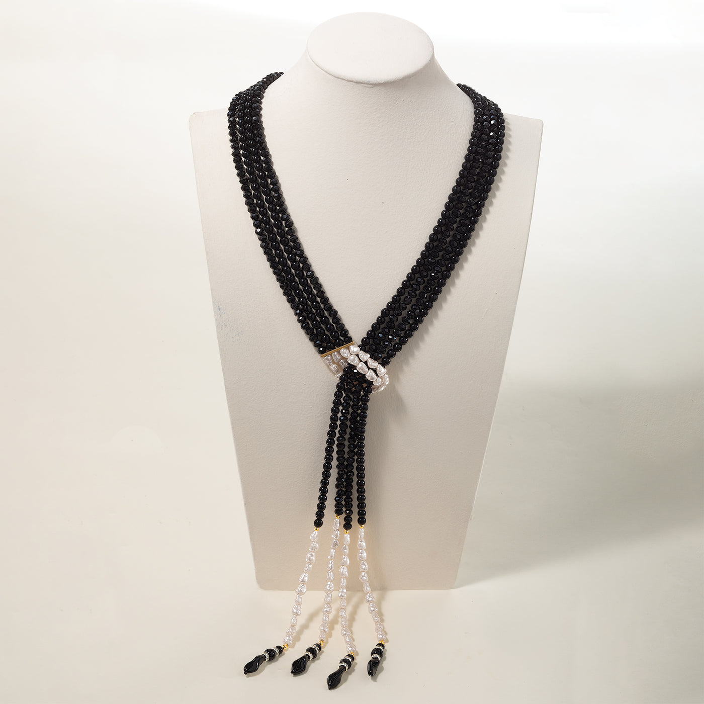 Magnificent Midnight Murano Glass & Pearl Lariat