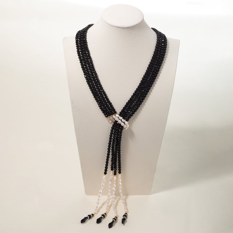 Magnificent Midnight Murano Glass & Pearl Lariat