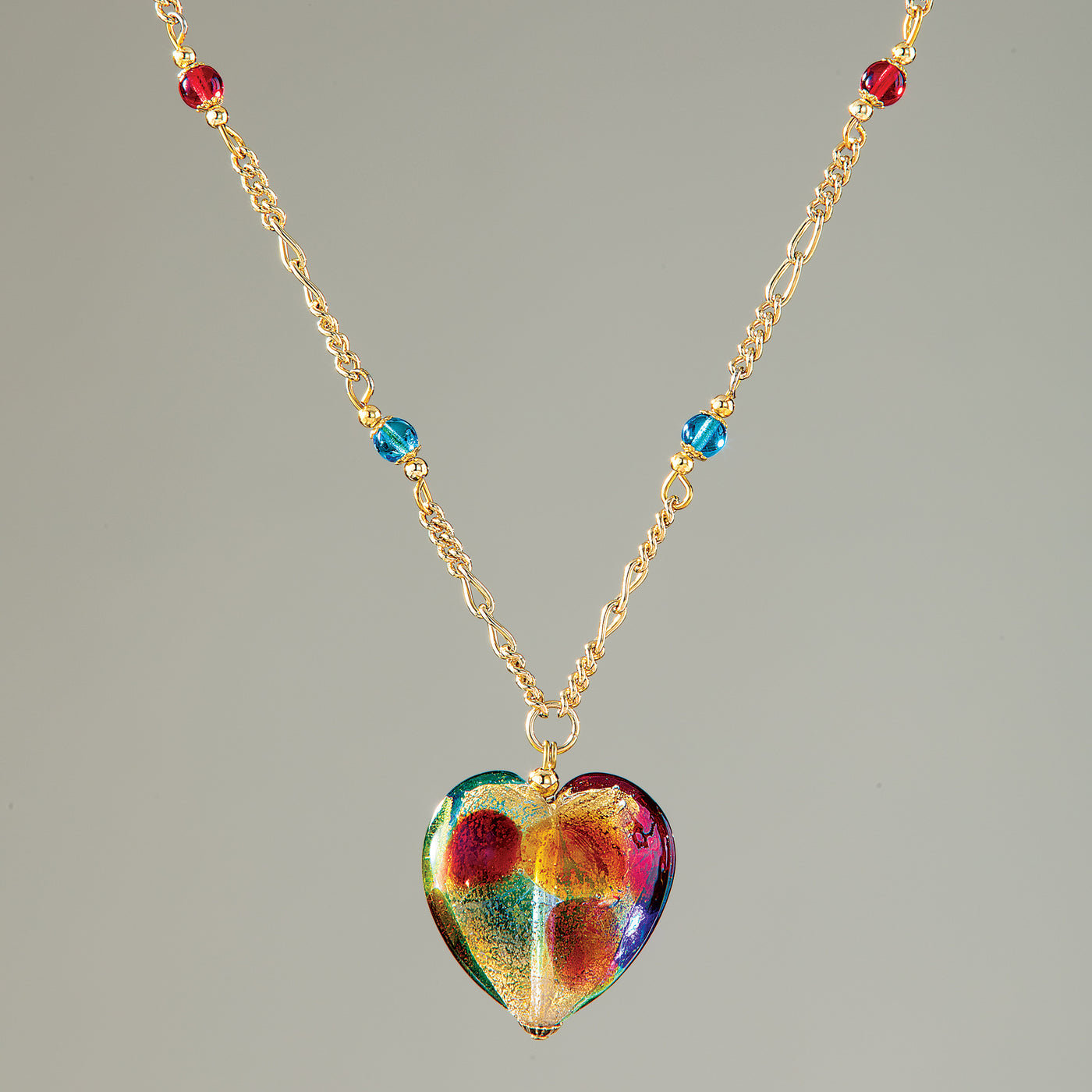 Murano Glass Floating Colors Heart Necklace