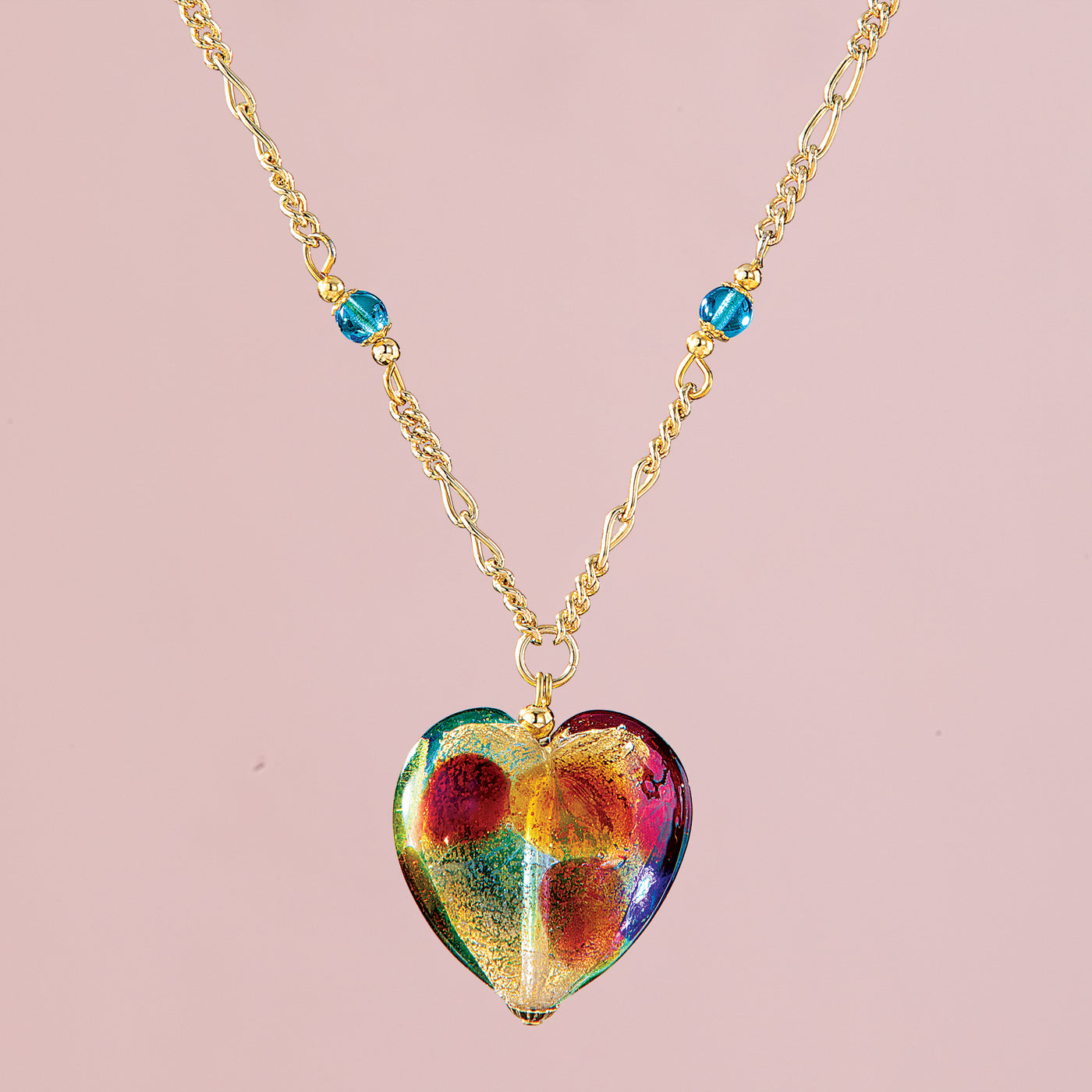 Murano Glass Floating Colors Heart Necklace