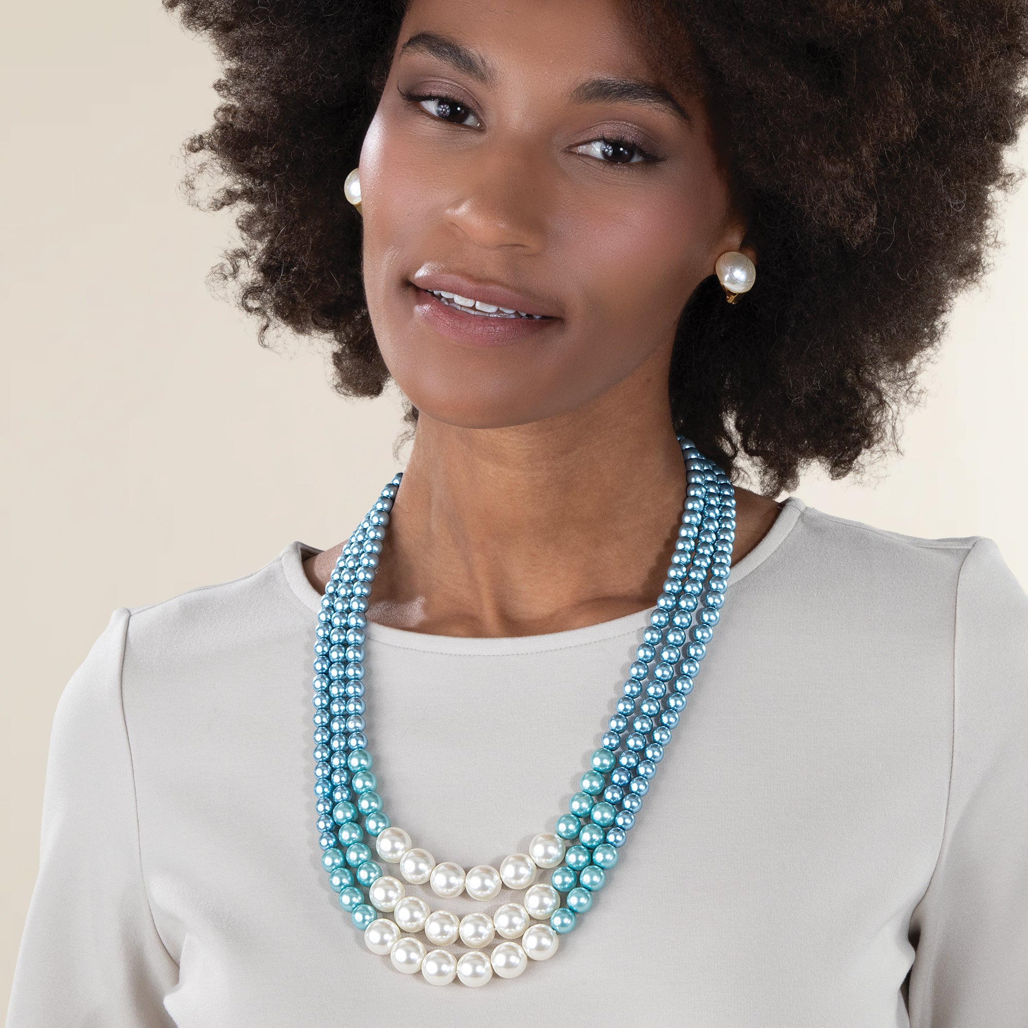 Murano Glass Clouds & Sky Triple-Strand Necklace