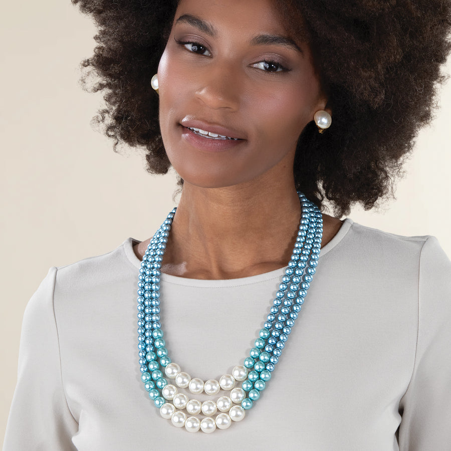 Murano Glass Clouds & Sky Triple-Strand Necklace