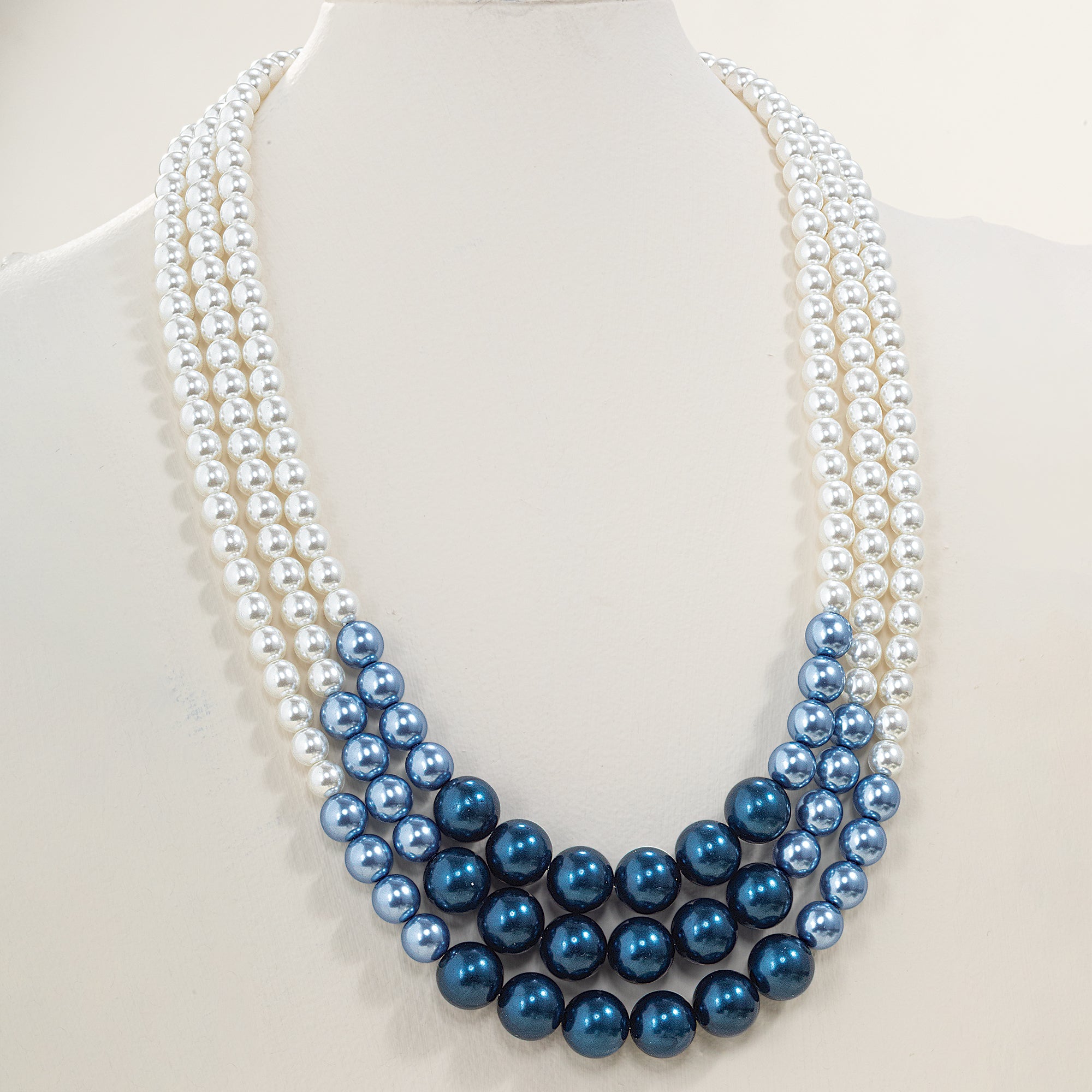 Murano Glass Into The Blue Triple Strand Necklace