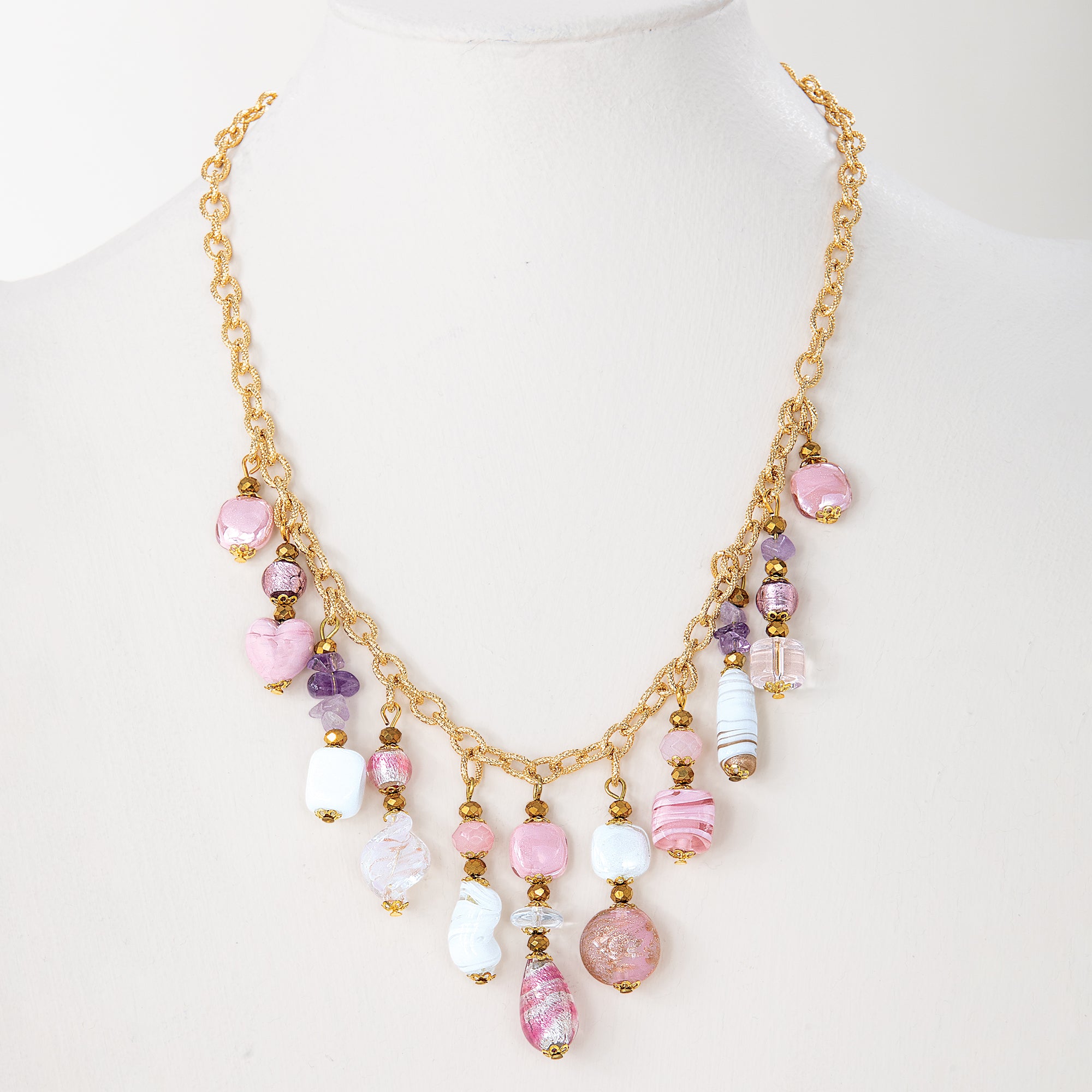 Blush Pink Murano Glass Charm Necklace