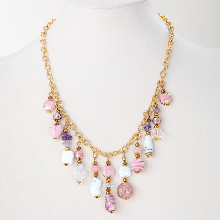 Blush Pink Murano Glass Charm Necklace