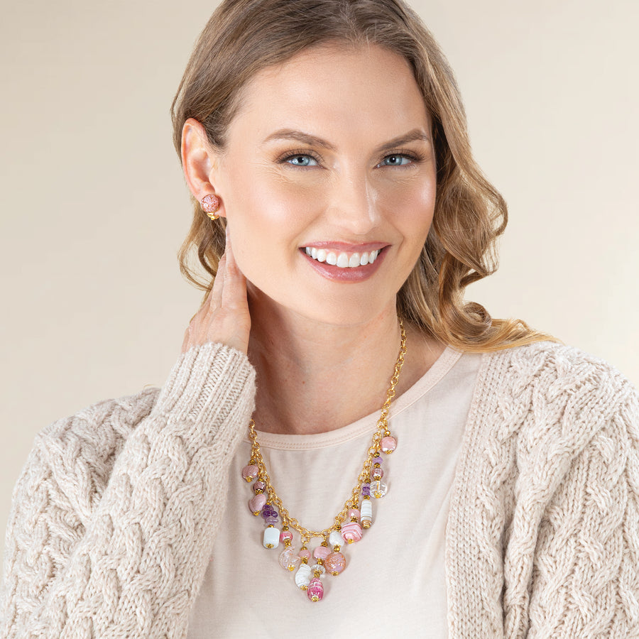 Blush Pink Murano Glass Charm Necklace