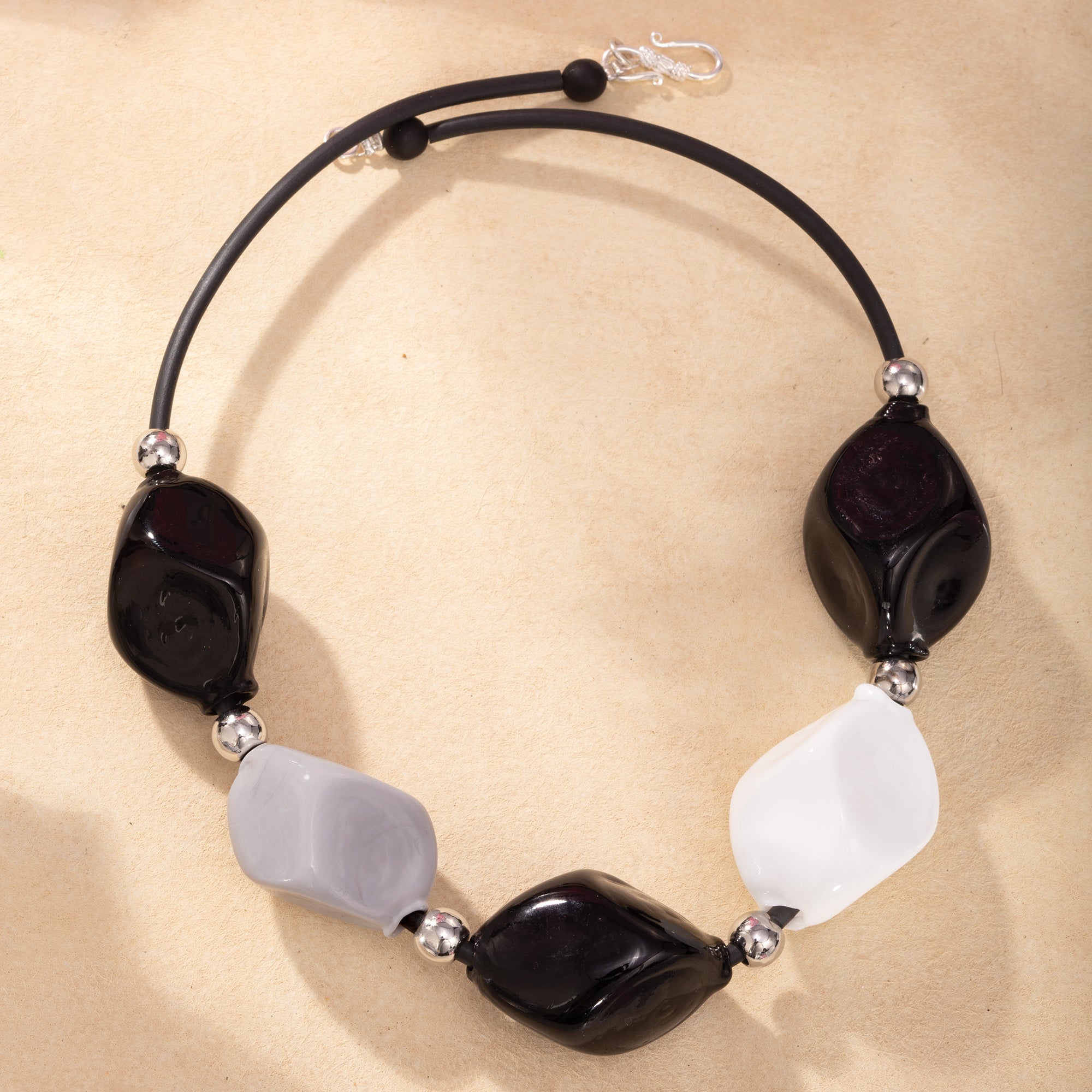Murano Glass Black & White Nugget Necklace