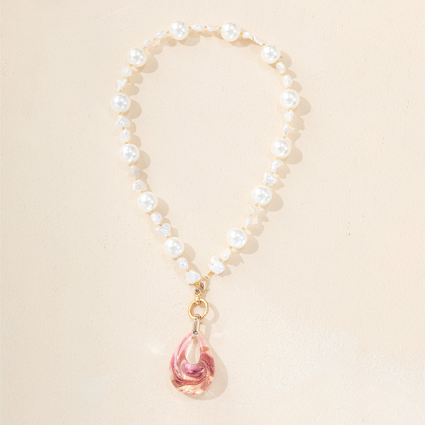 Murano Glass Rosewater Pendant & Freshwater Pearl Necklace