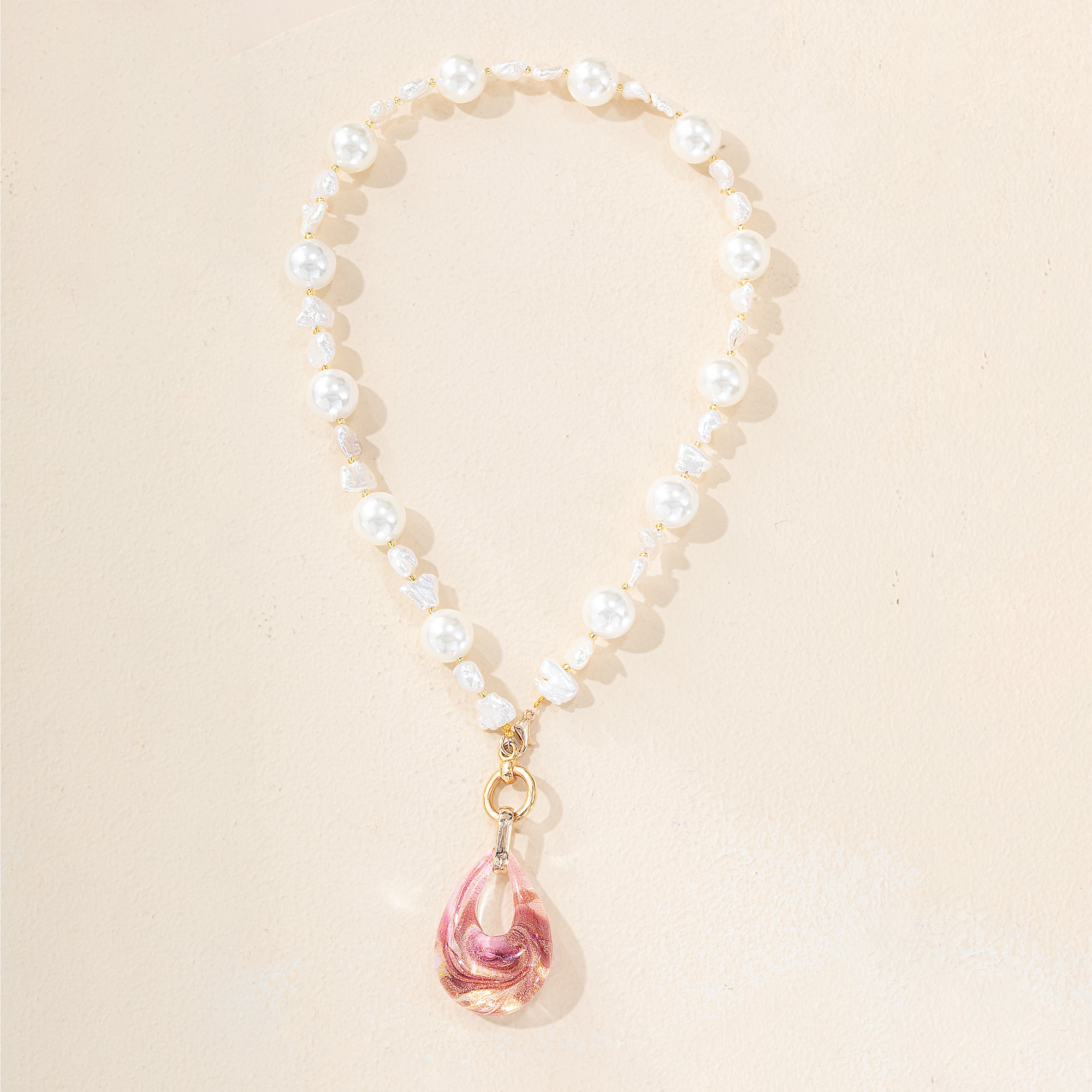 Murano Glass Rosewater Pendant & Freshwater Pearl Necklace