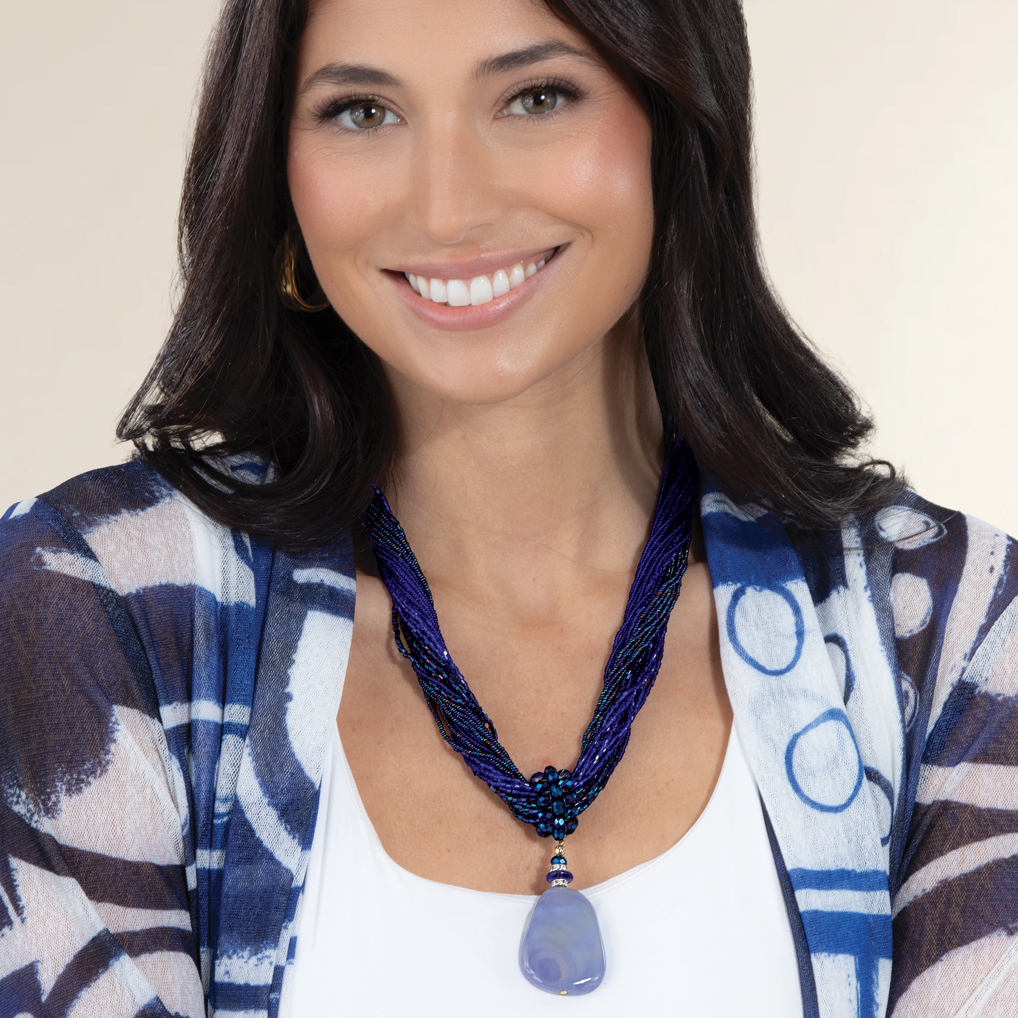 Stunning Hues Of Blue Murano Glass Pendant Torsade
