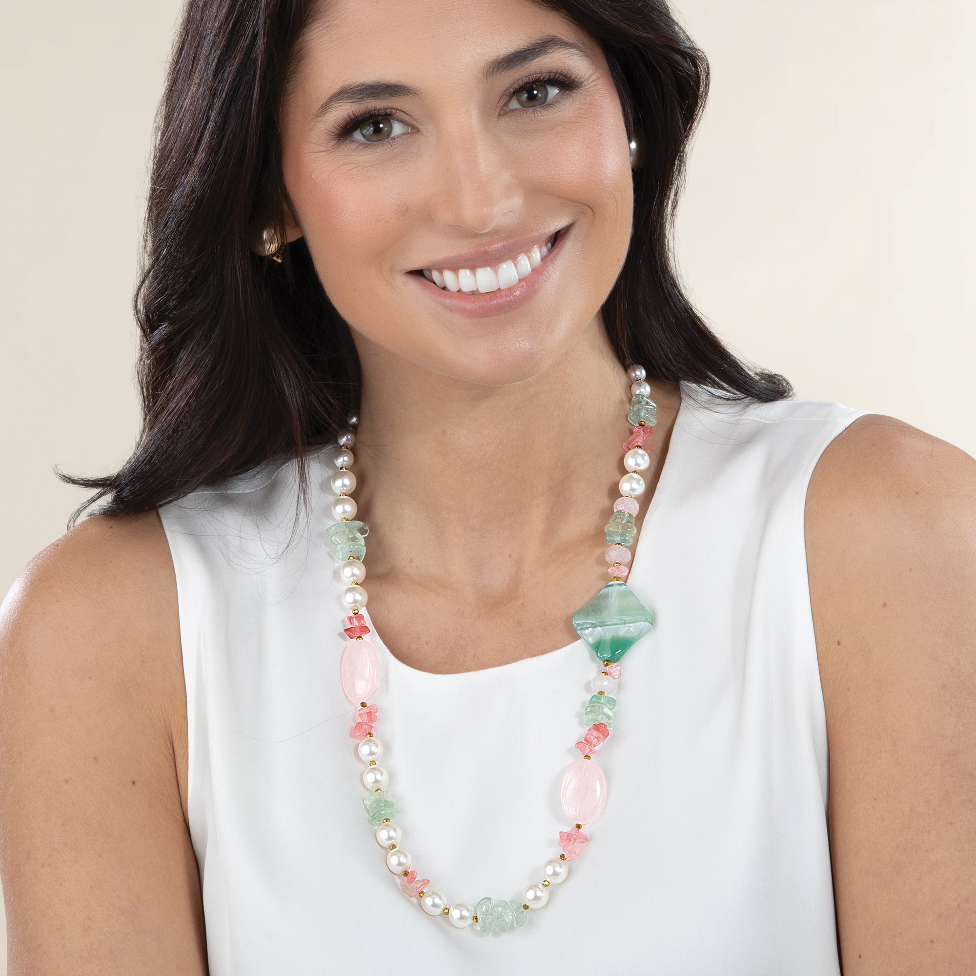 Murano Glass Gemstone & Freshwater Pearl Necklace