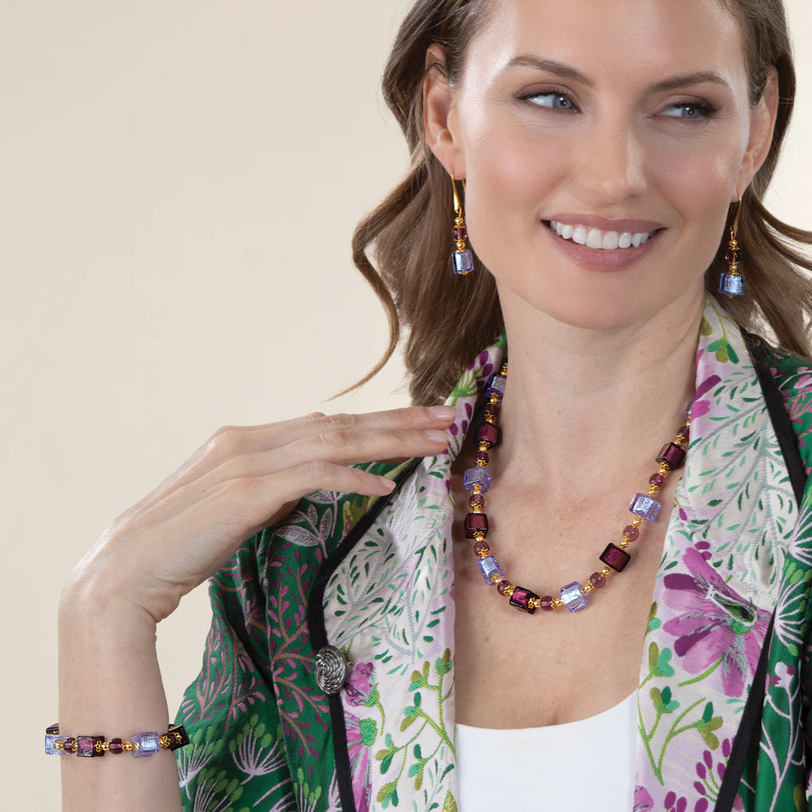 Murano Glass Luminous in Lavender Cube Bead Bracelet