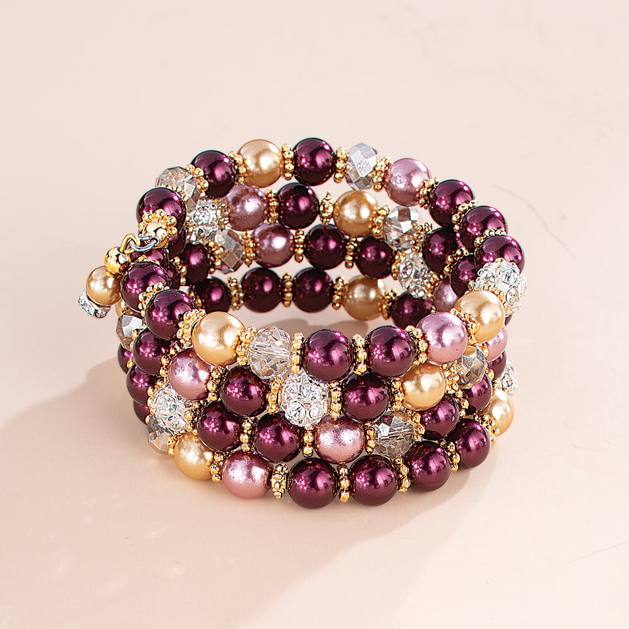 Murano Glass Maroon & Gold Pearl Coil Bracelet (Preorder)