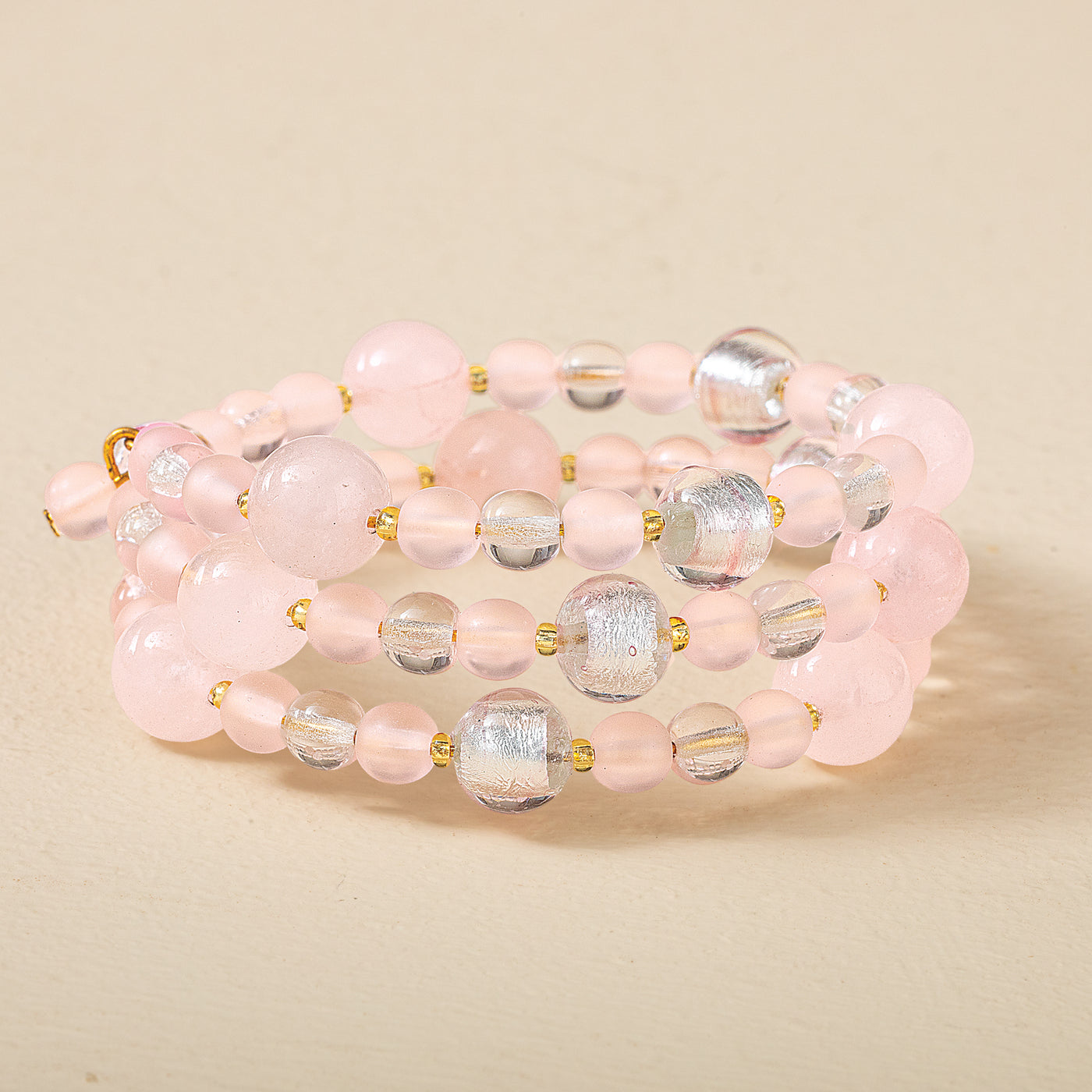Murano Glass Pale Pink & Gold Coil Bracelet (Preorder)