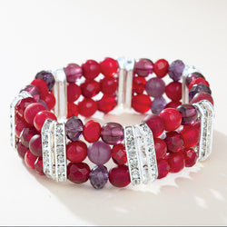 Murano Red White Pink Glass Bead Stretch Bracelet Murano Glass Bead Bracelet: Red, Pink, Silver Foil Venetian  main image 4