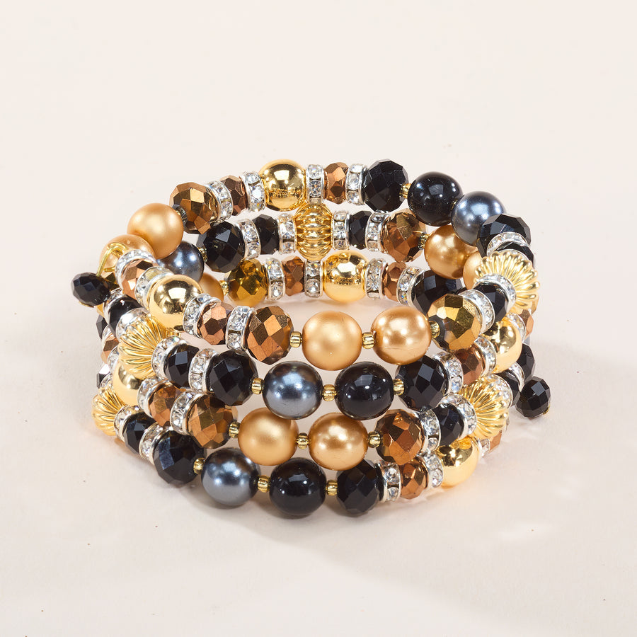 Murano Glass Black & Gold Memory Wire Bracelet (Preorder)