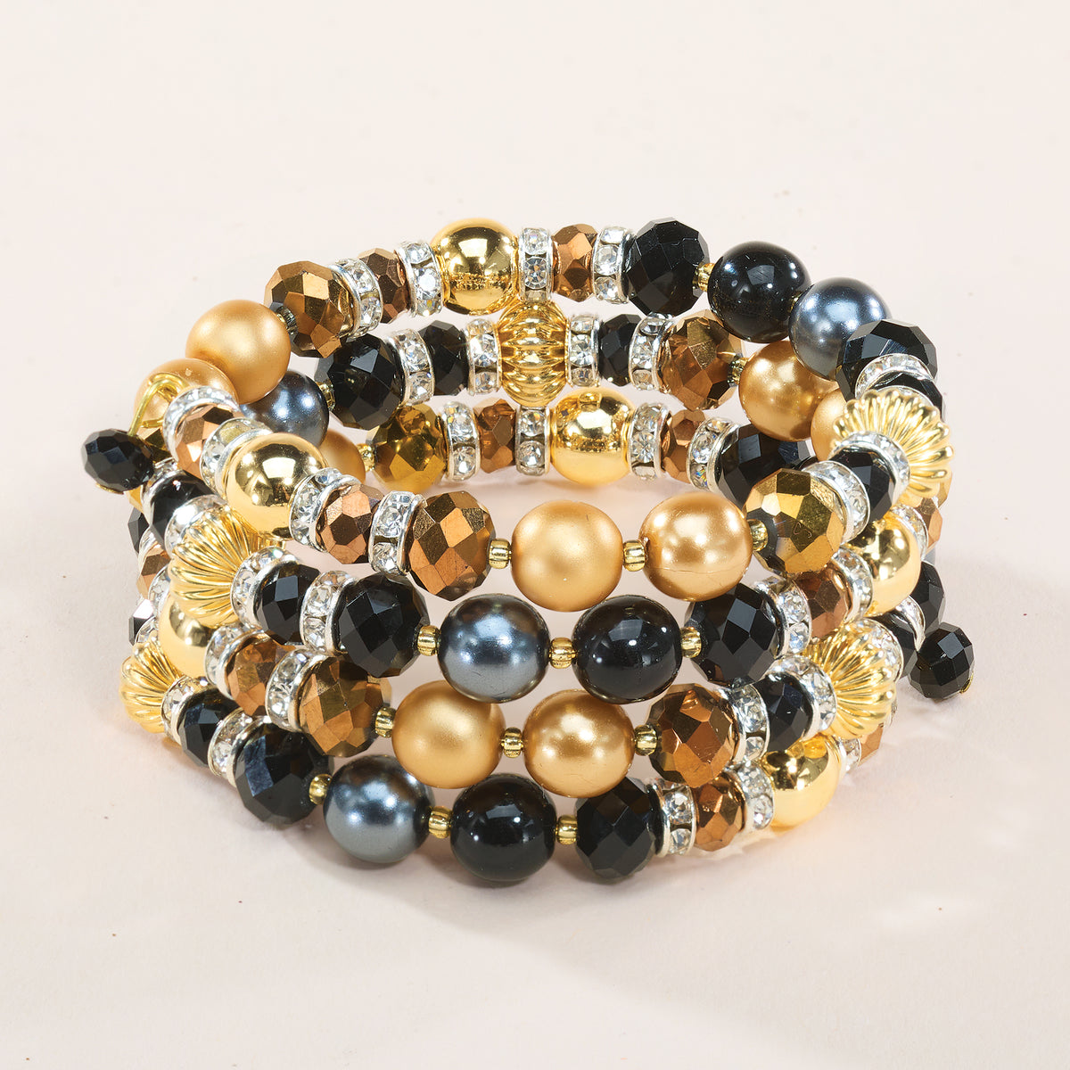 Murano Glass Black & Gold Memory Wire Bracelet (Preorder)