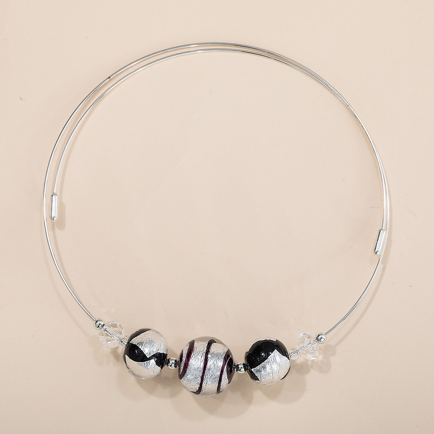 Murano Glass Black & Silver Beaded Collar Necklace