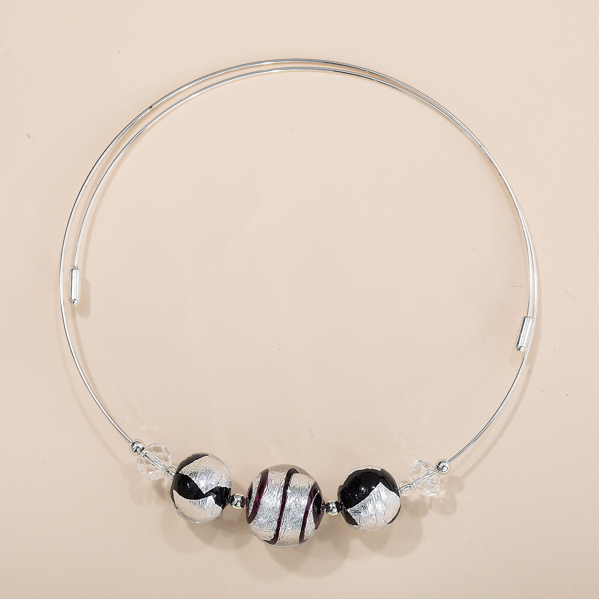 Murano Glass Black & Silver Beaded Collar Necklace