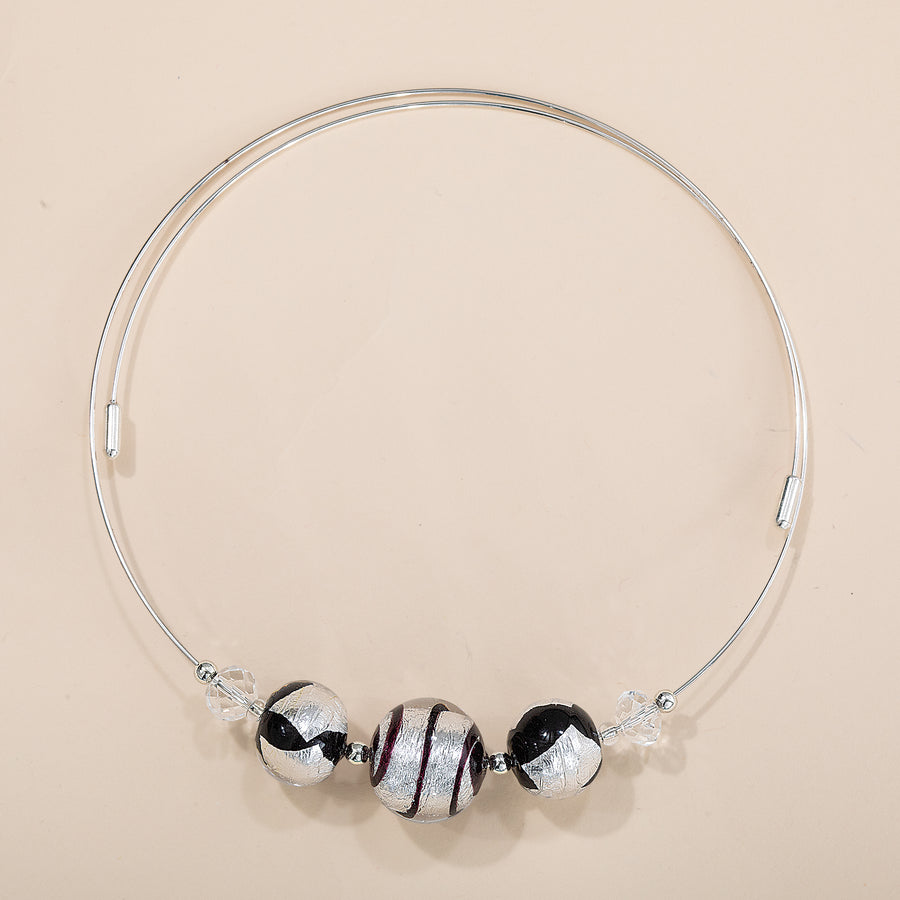 Murano Glass Black & Silver Beaded Collar Necklace