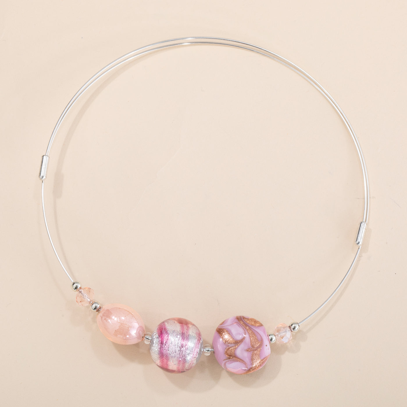 Murano Glass Pink & Silver Beaded Collar Necklace