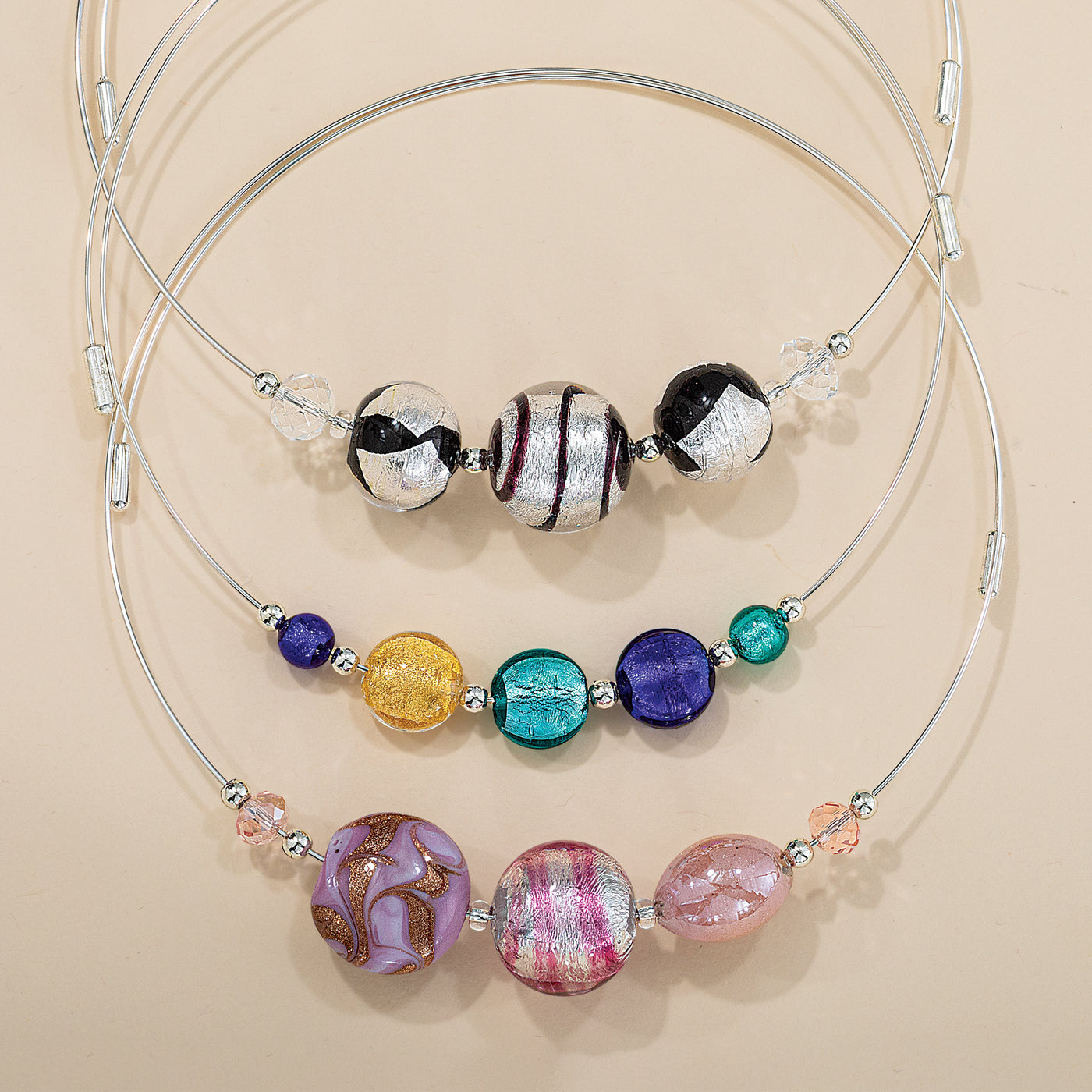 Murano Glass Black & Silver Beaded Collar Necklace