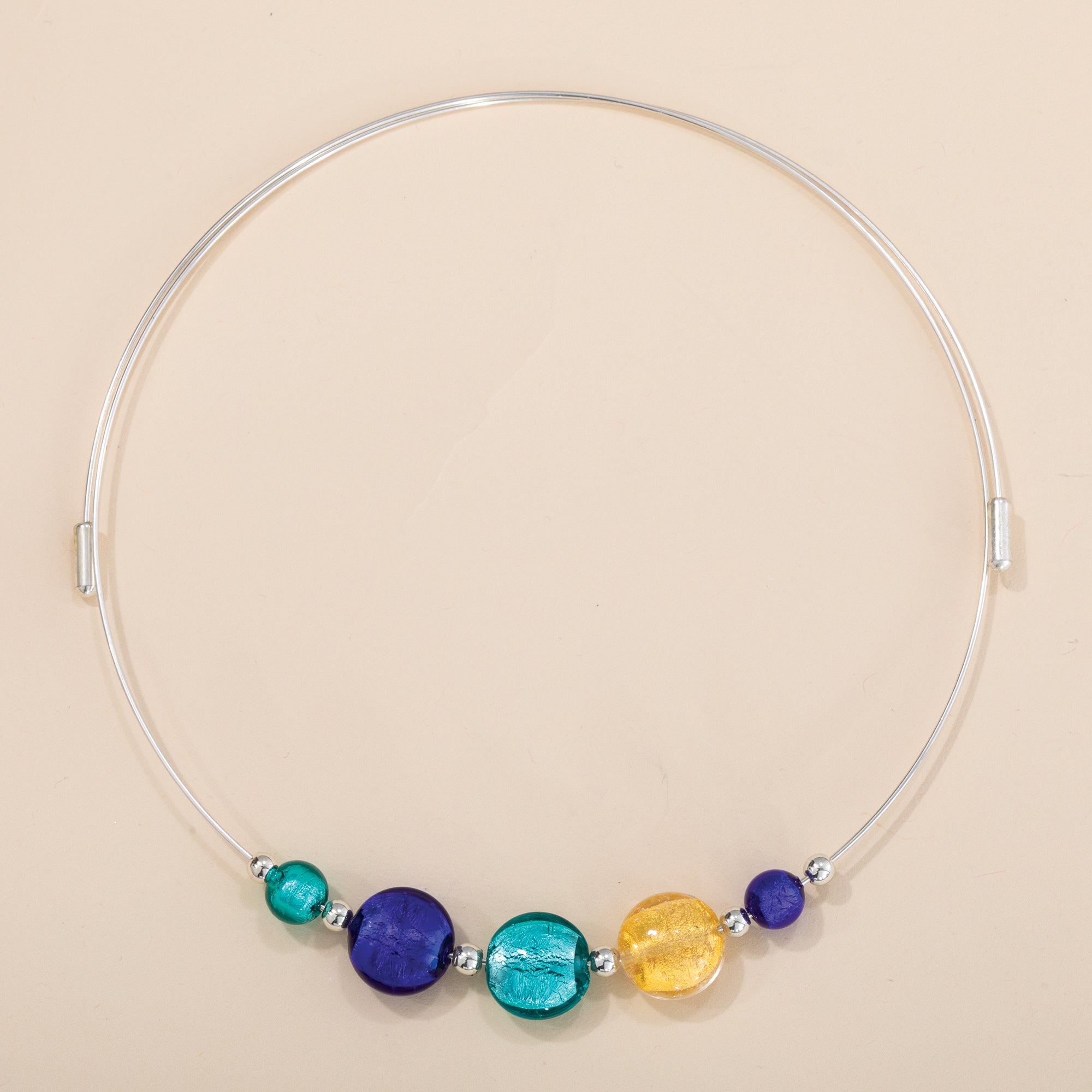 Murano Glass Blue & Gold Beaded Collar Necklace