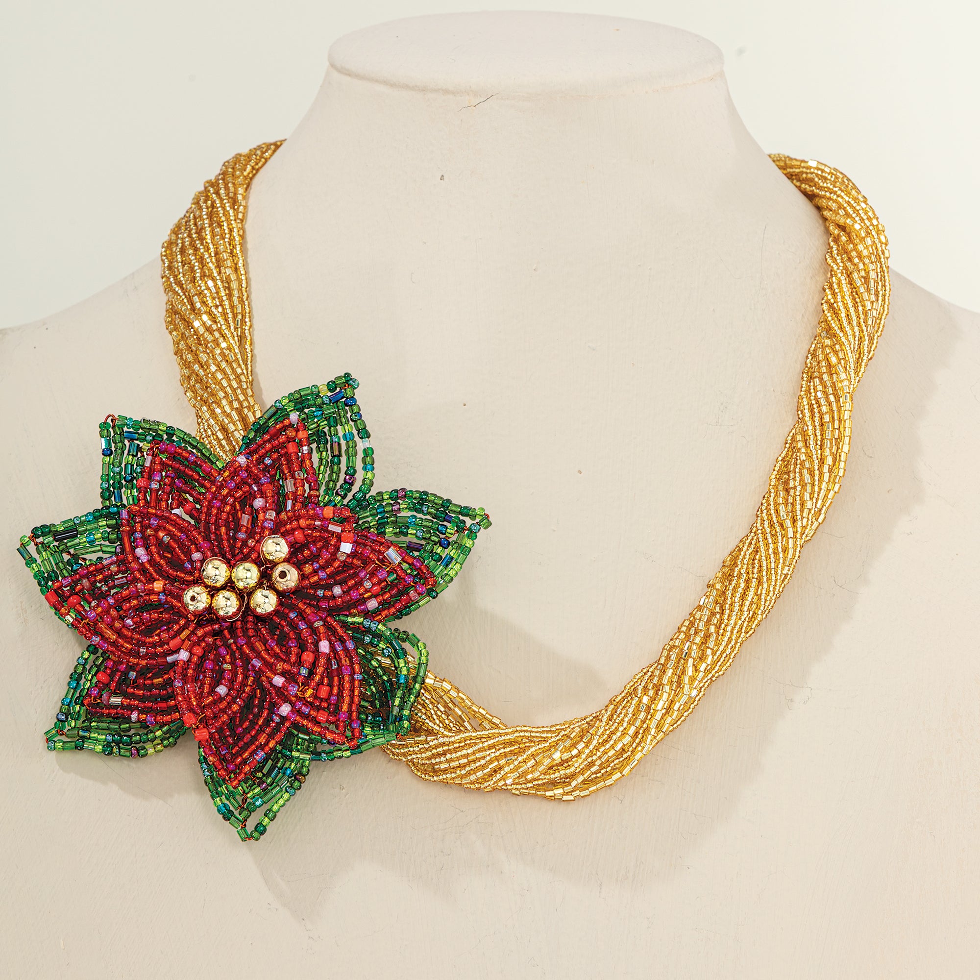 Murano Glass Poinsettia Heirloom Necklace (Preorder)