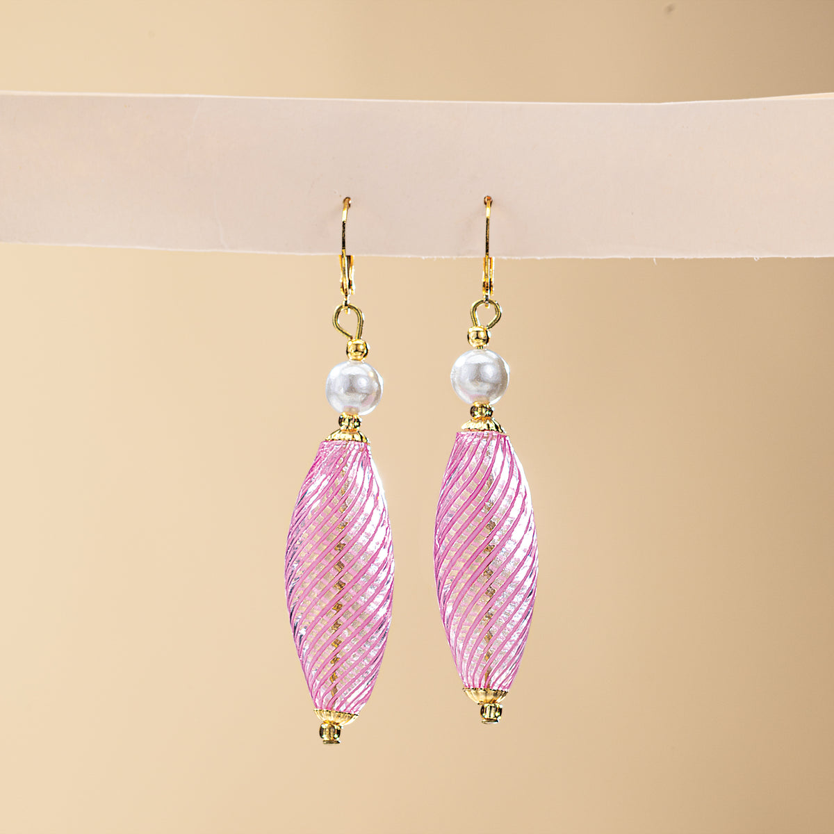 Murano Glass Peppermint Pearl Earrings (Preorder)