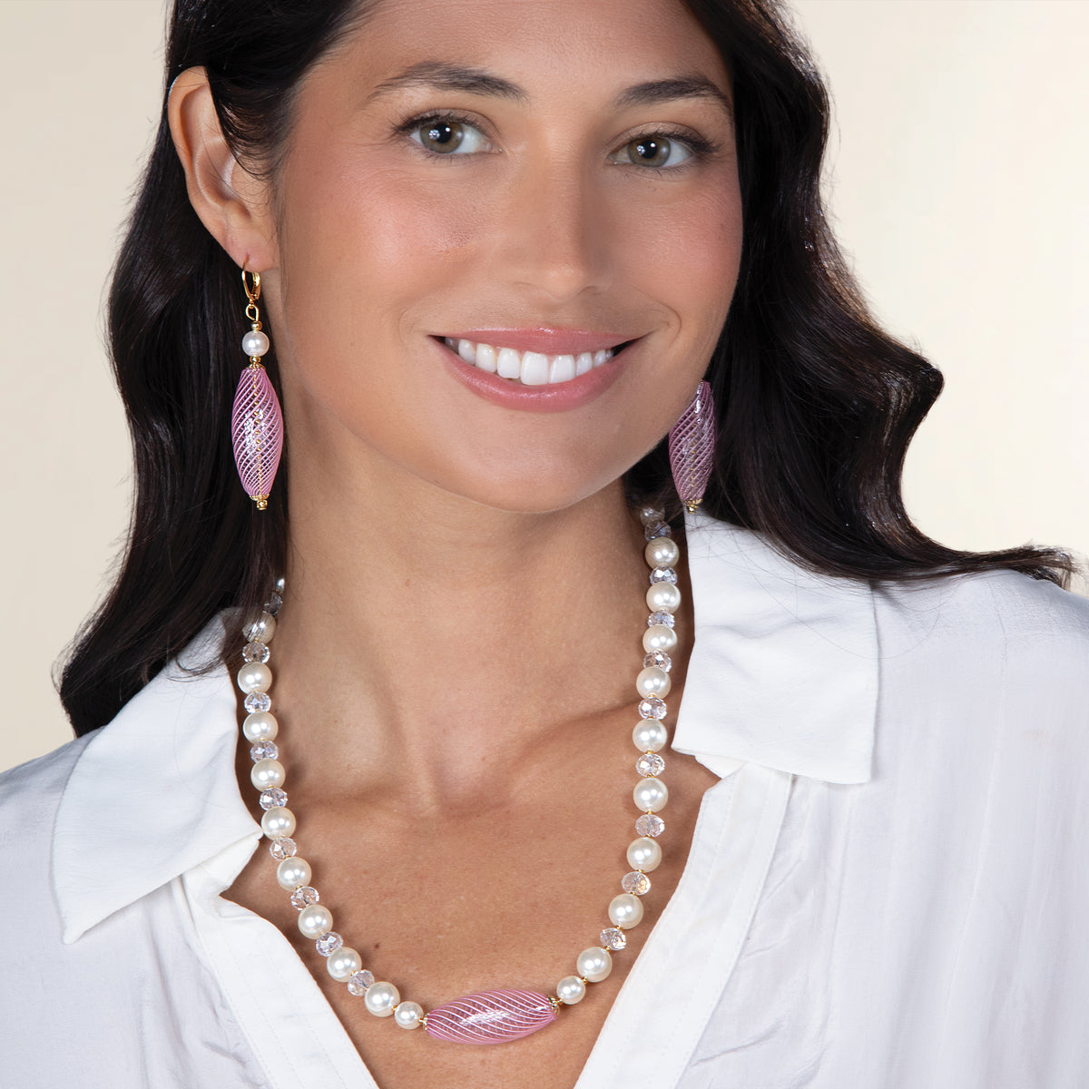 Murano Glass Peppermint Pearl Earrings (Preorder)