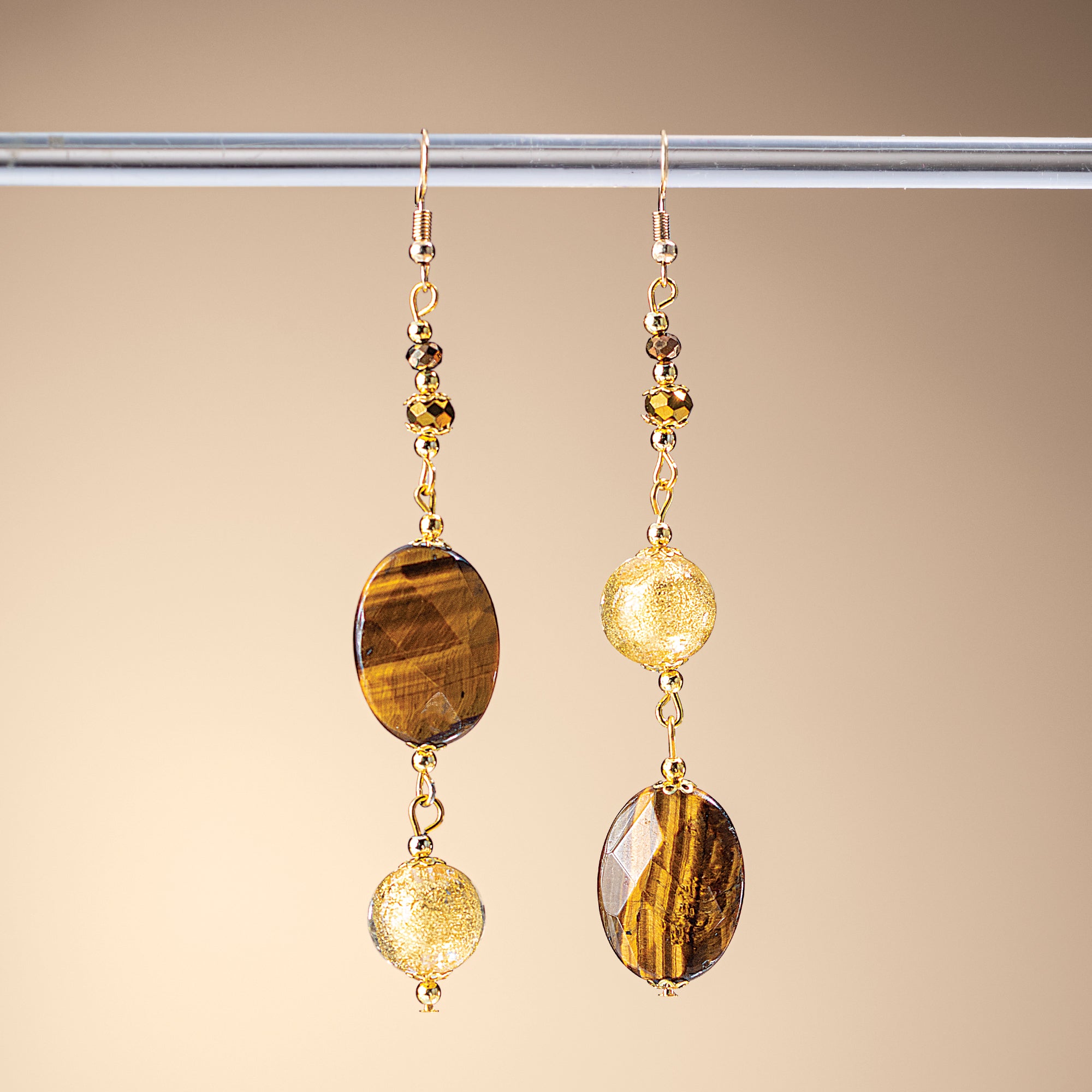 Murano Glass Tiger's Eye Ying to Yang Earrings (Preorder)