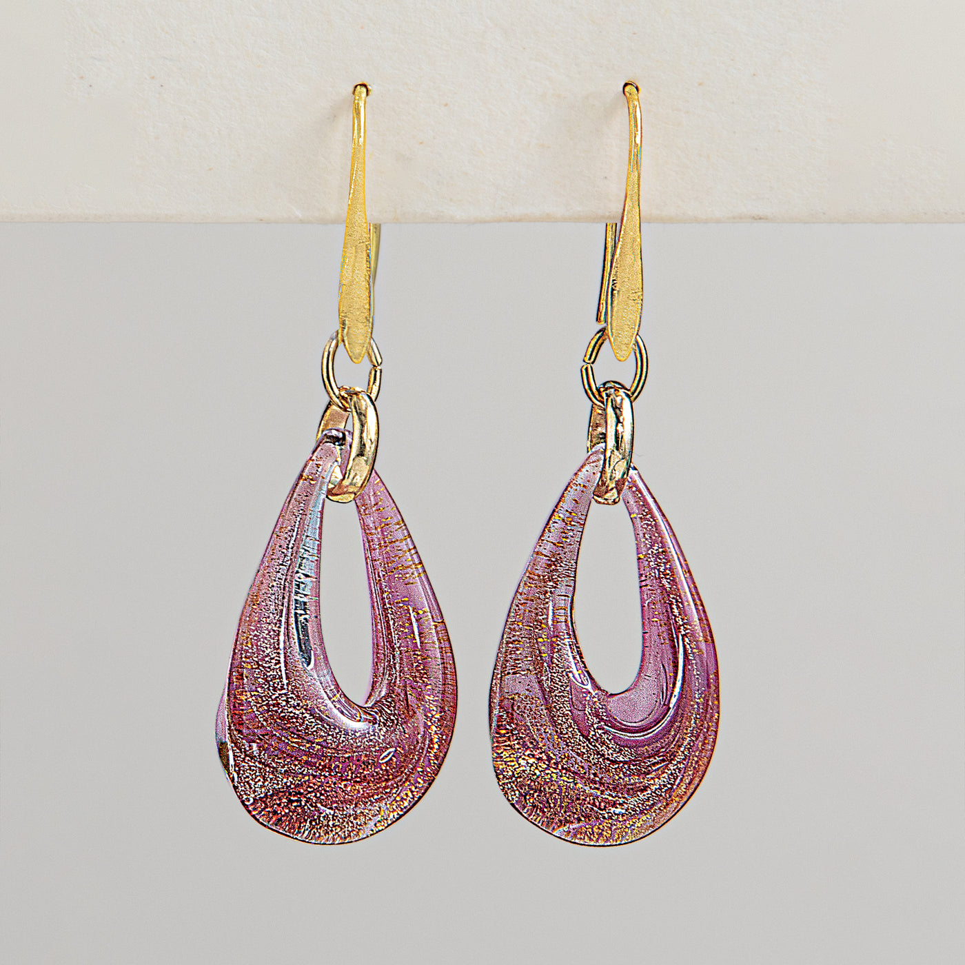 Murano Glass Amber Twinkling Teardrop Earrings