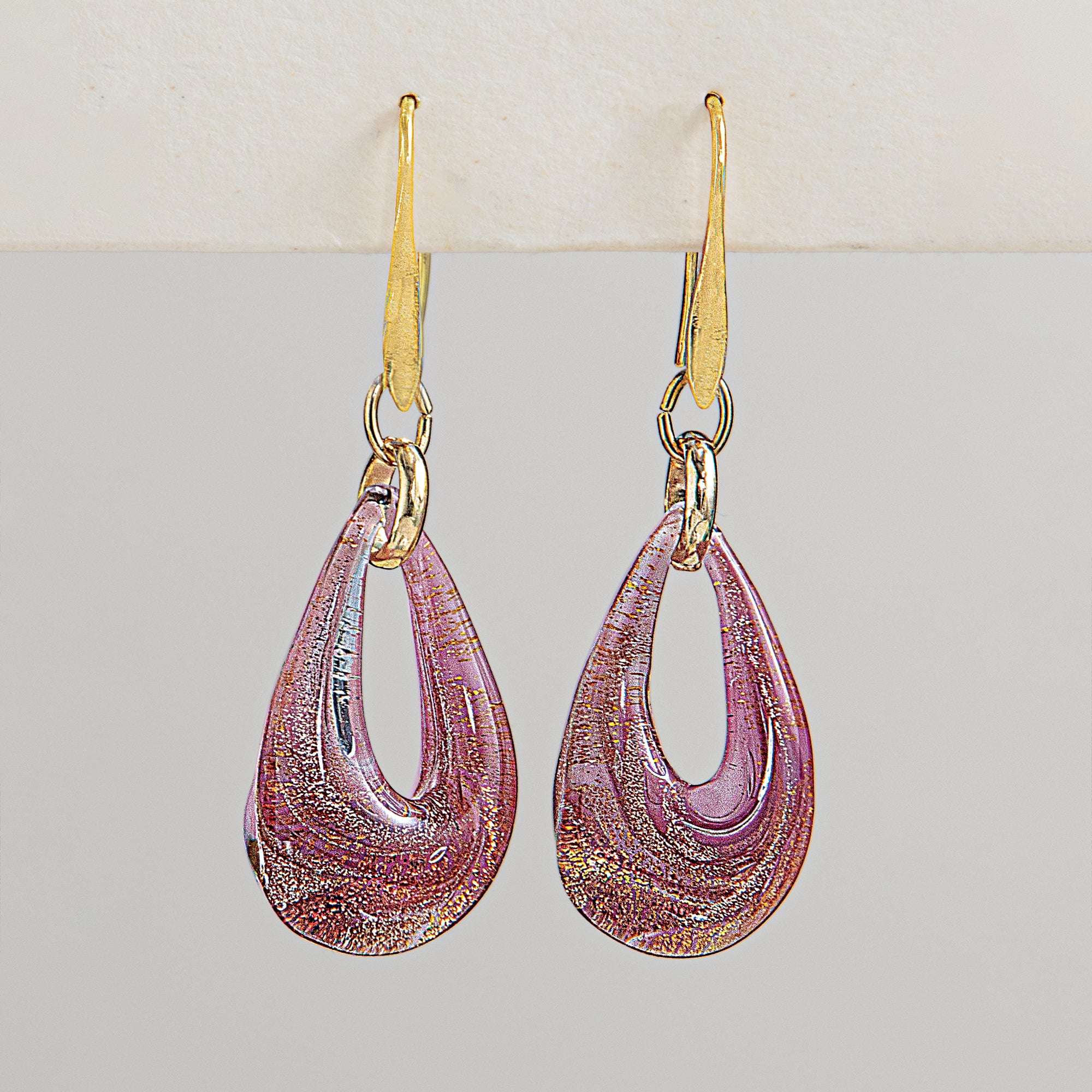 Murano Glass Amber Twinkling Teardrop Earrings