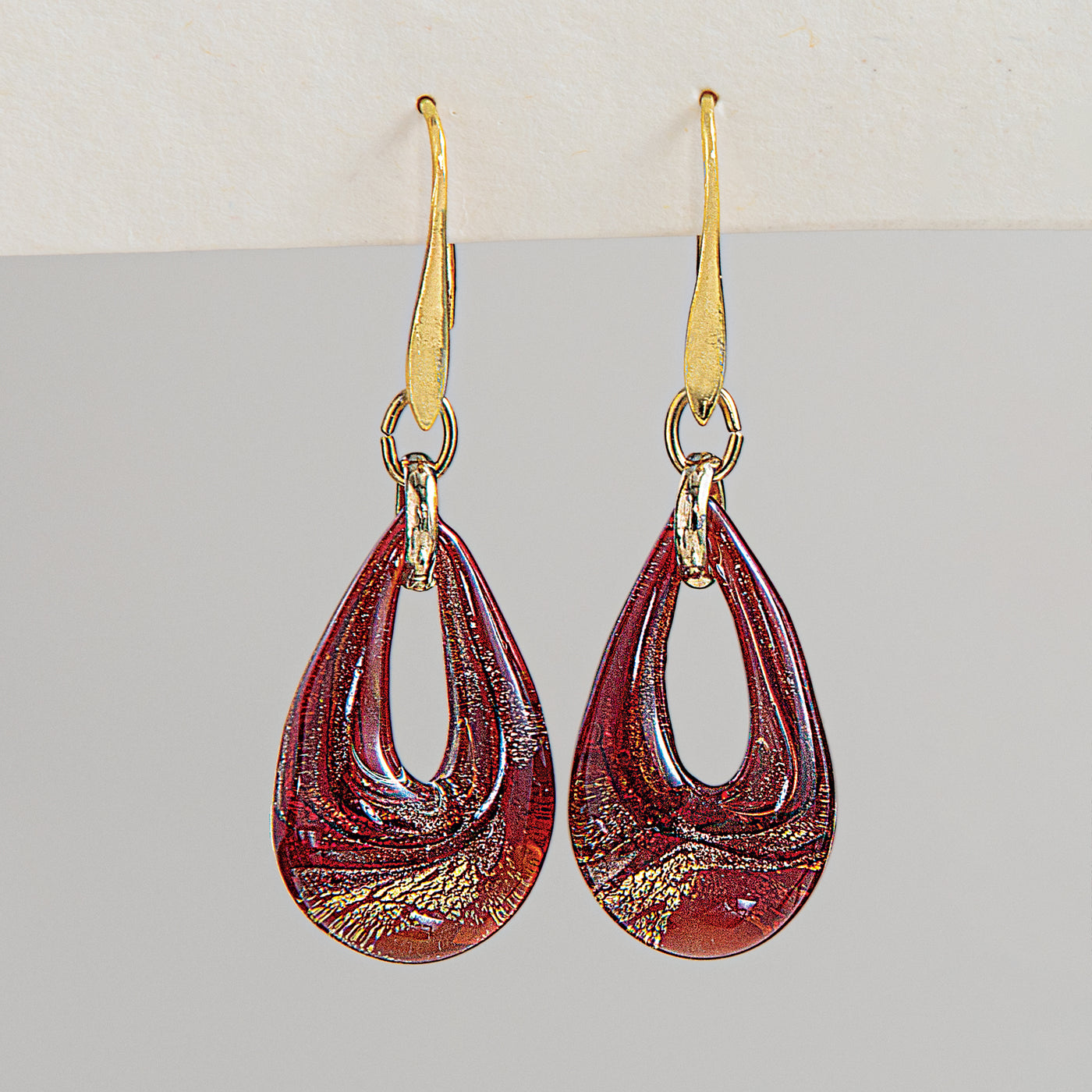 Murano Glass Scarlet Twinkling Teardrop Earrings