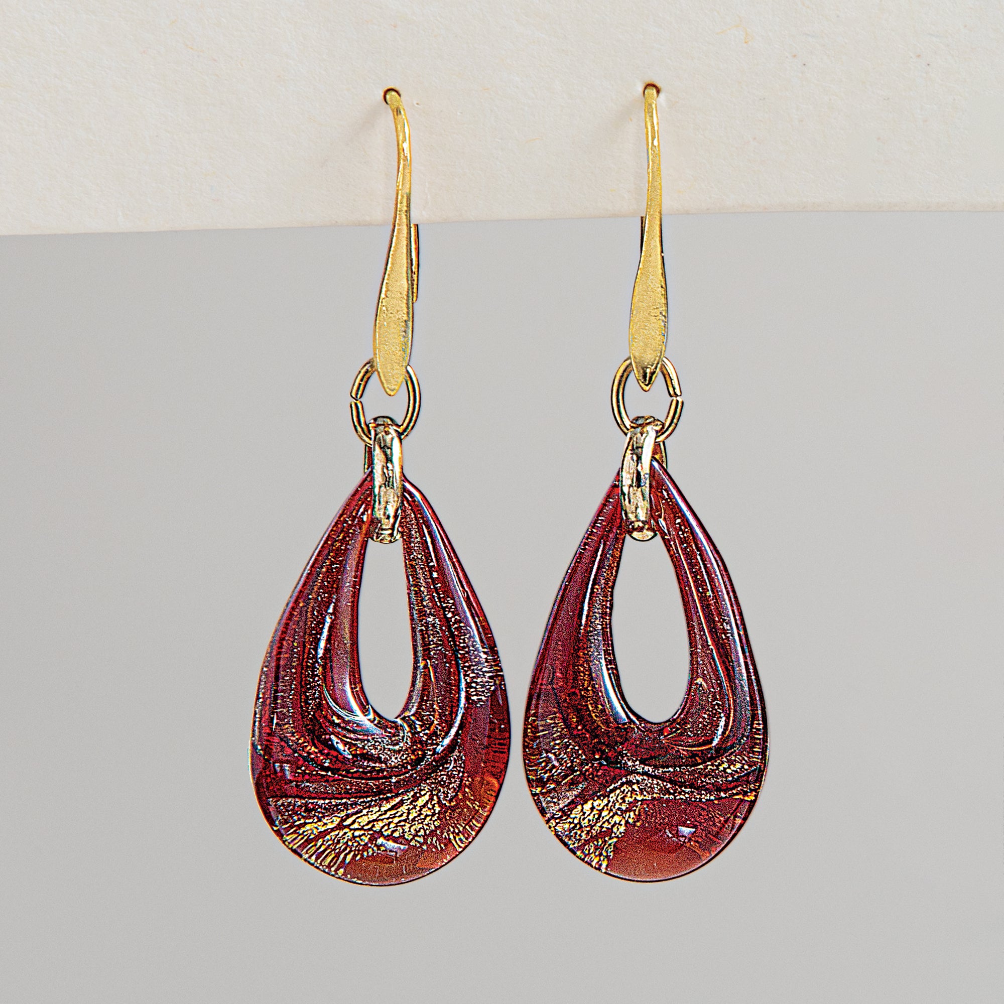 Murano Glass Scarlet Twinkling Teardrop Earrings