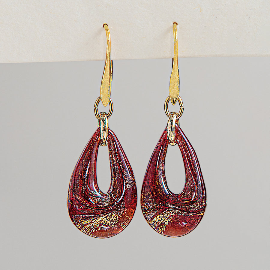 Murano Glass Scarlet Twinkling Teardrop Earrings