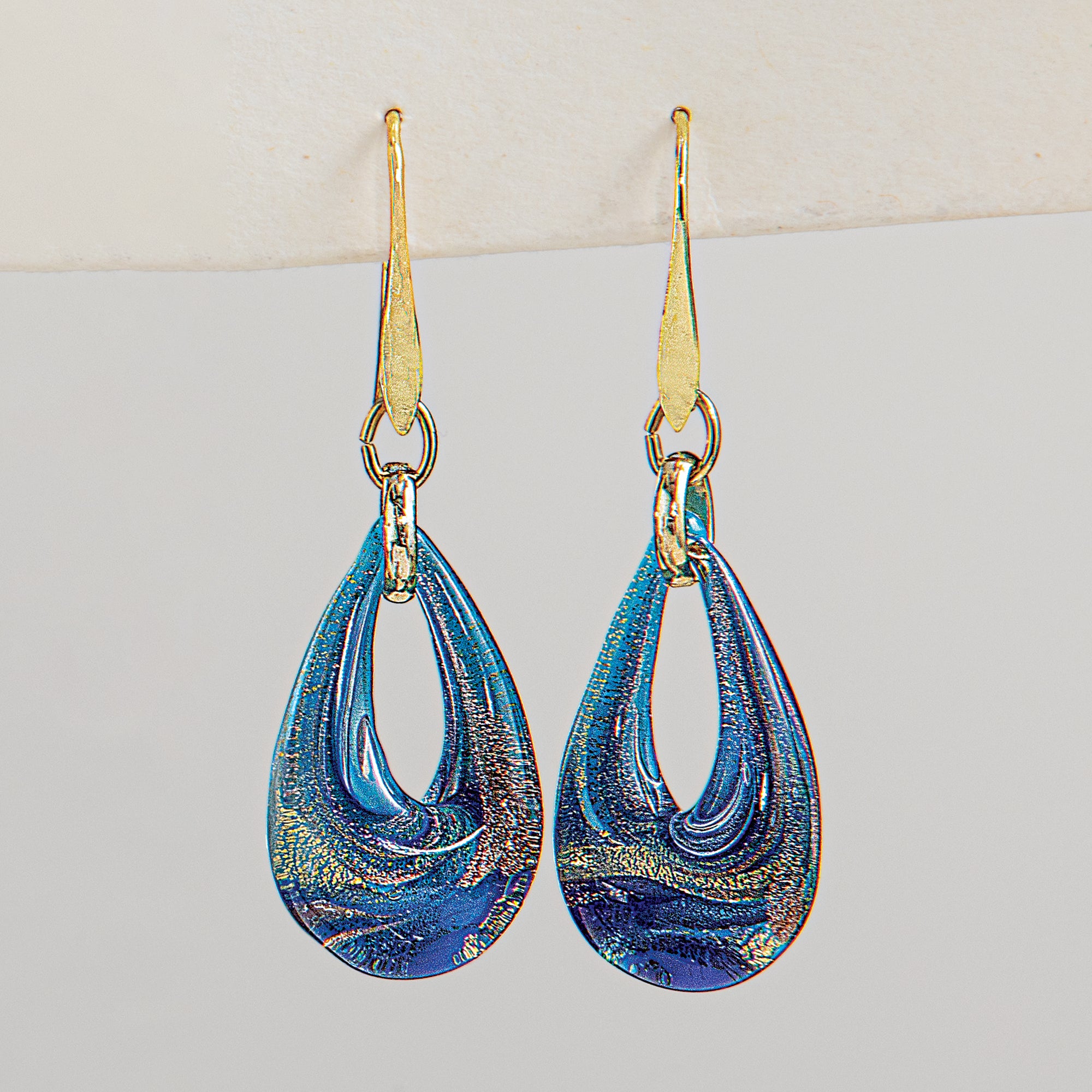 Murano Glass Teal Twinkling Teardrop Earrings