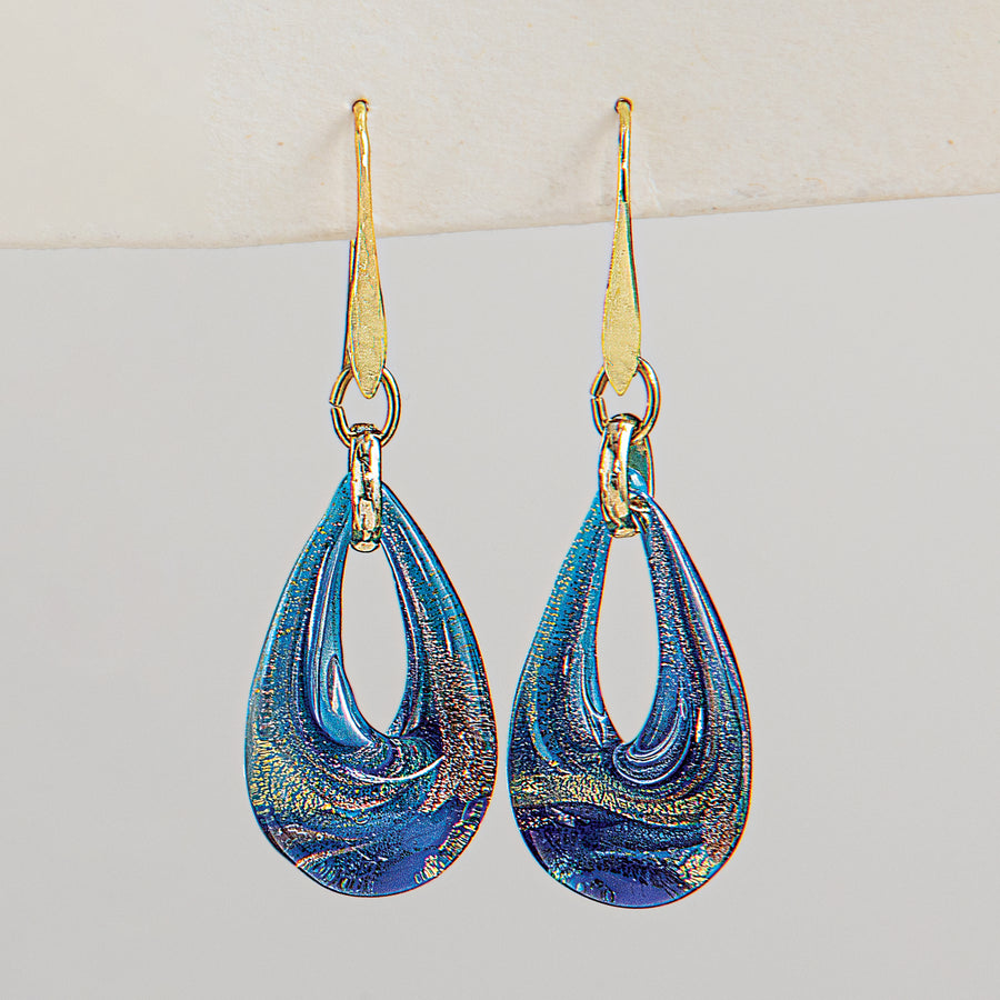 Murano Glass Teal Twinkling Teardrop Earrings