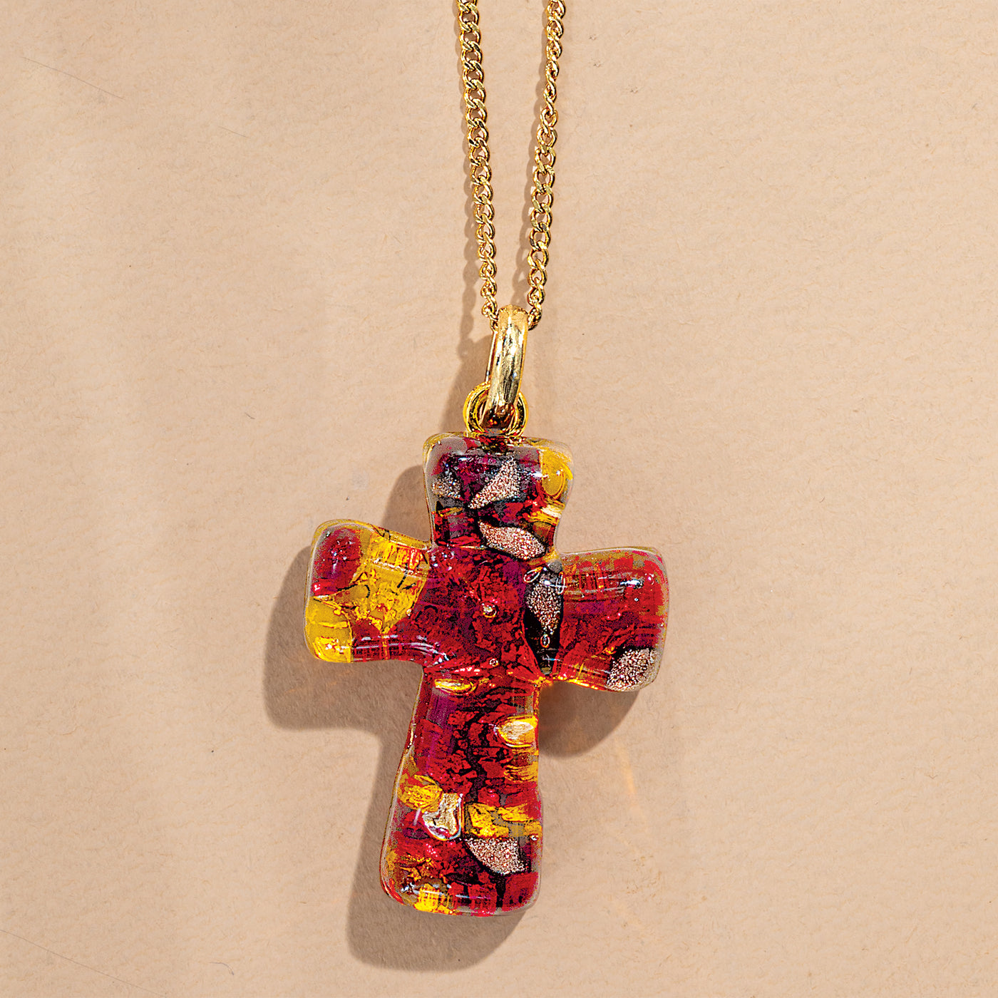 Murano Glass Gold Foil-Infused Cross Necklace (Preorder)