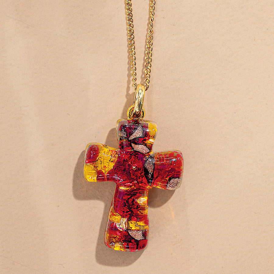 Murano Glass Gold Foil-Infused Cross Necklace (Preorder)